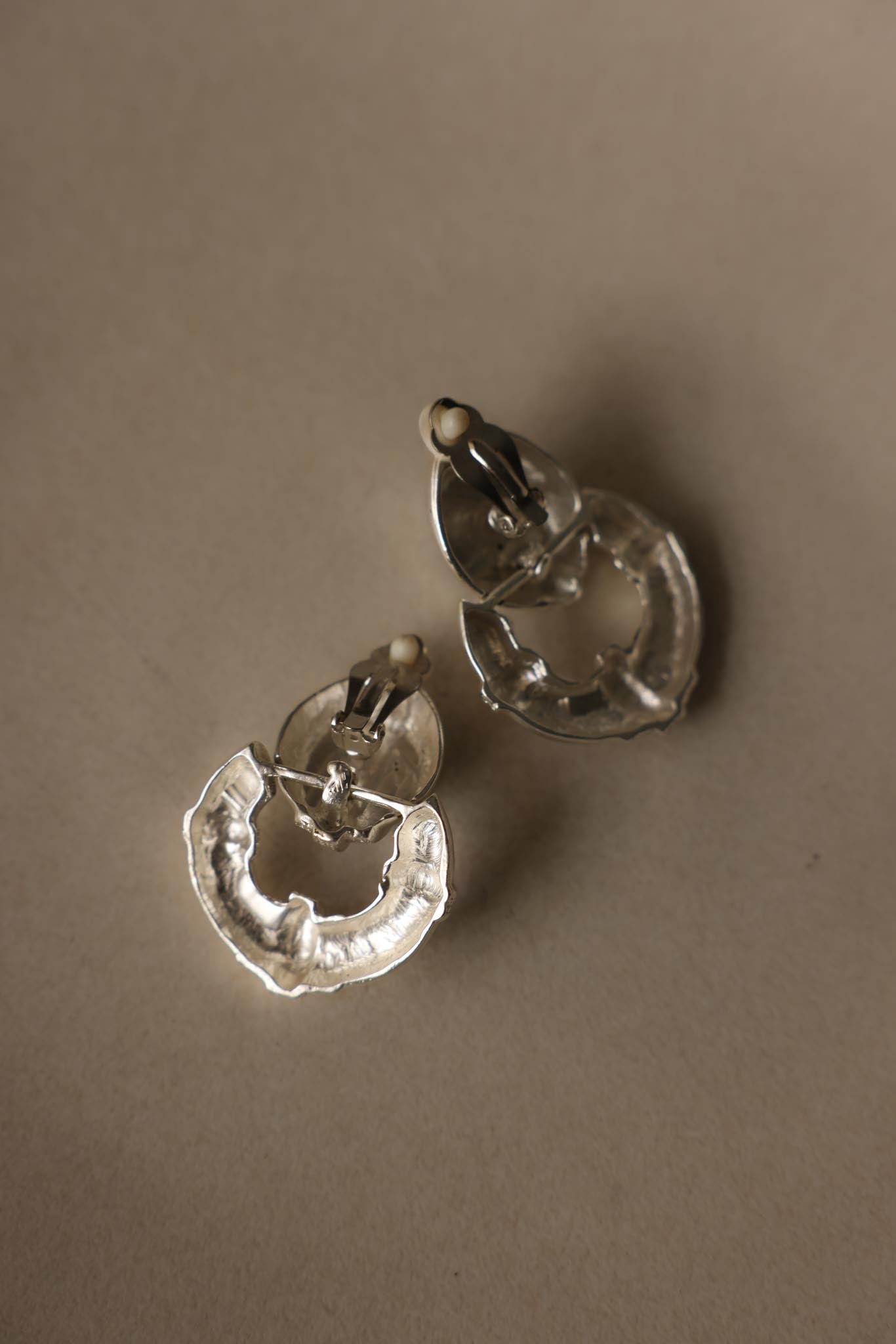 Matte Silvertone Black Cabochon Statement Clip-On Earrings