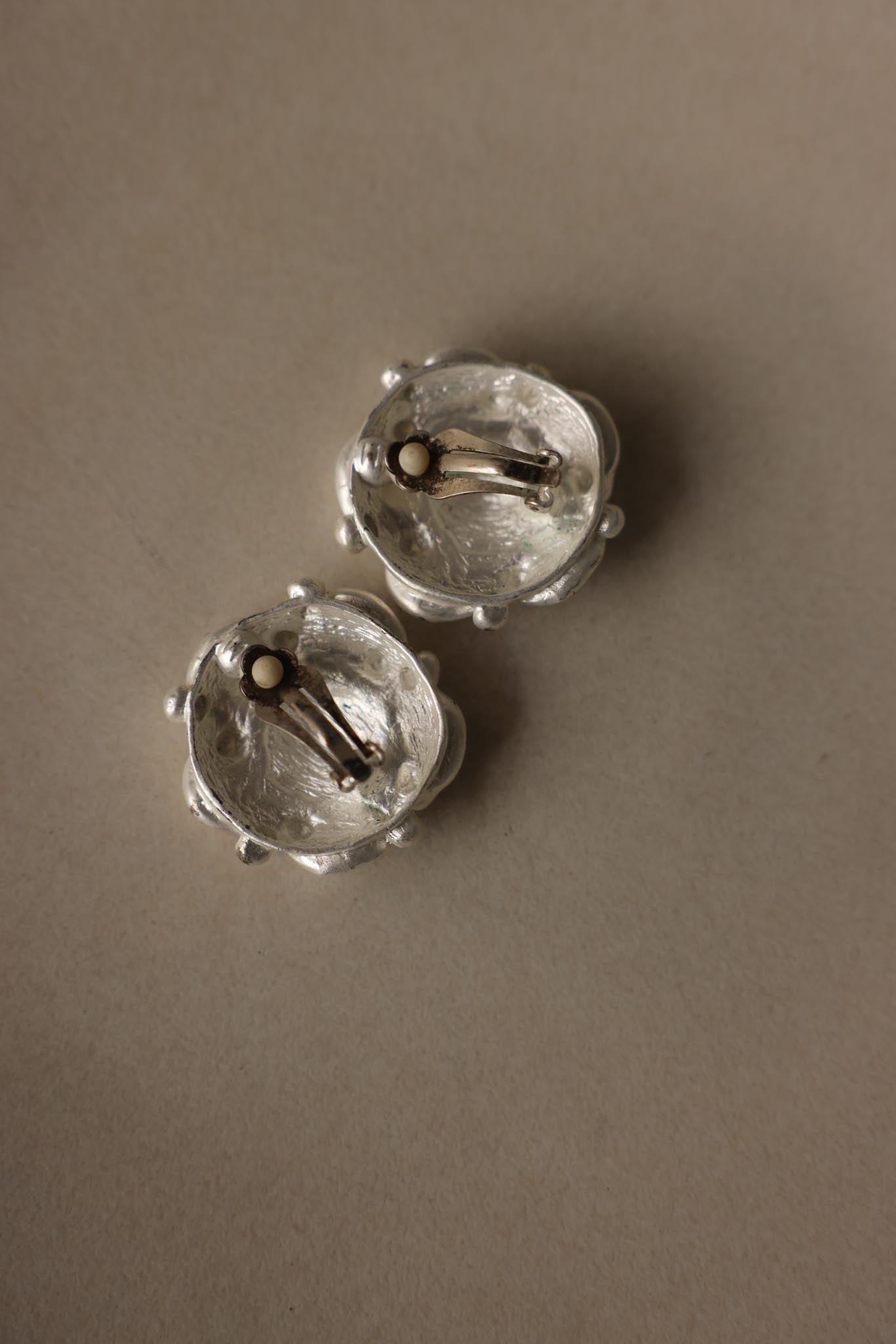 Matte Silvertone Sculptural Round Clip-On Earrings|Vintage Baazaar 