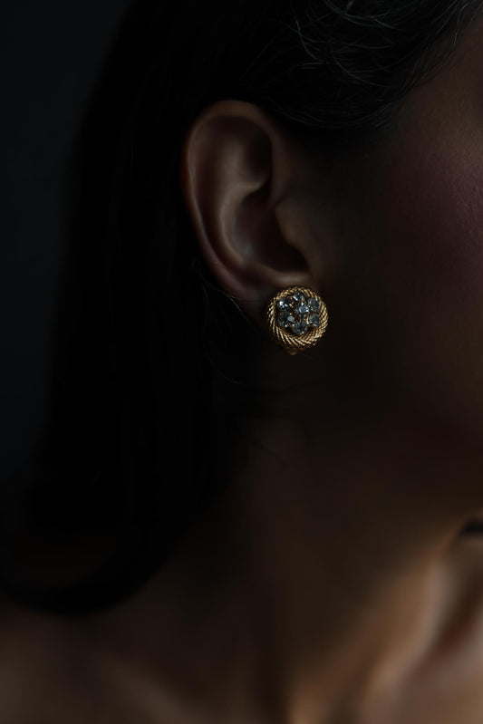 Gold Tone Clear Rhinestone Round Clip-On Earrings