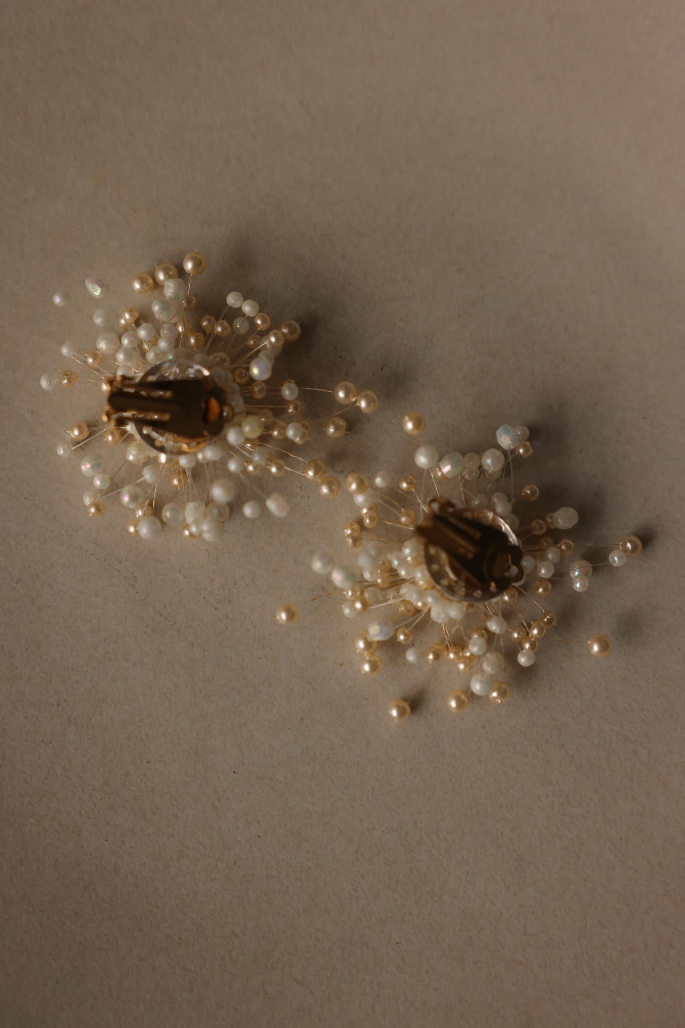 1950s Faux Pearl Starburst Clip-On Earrings