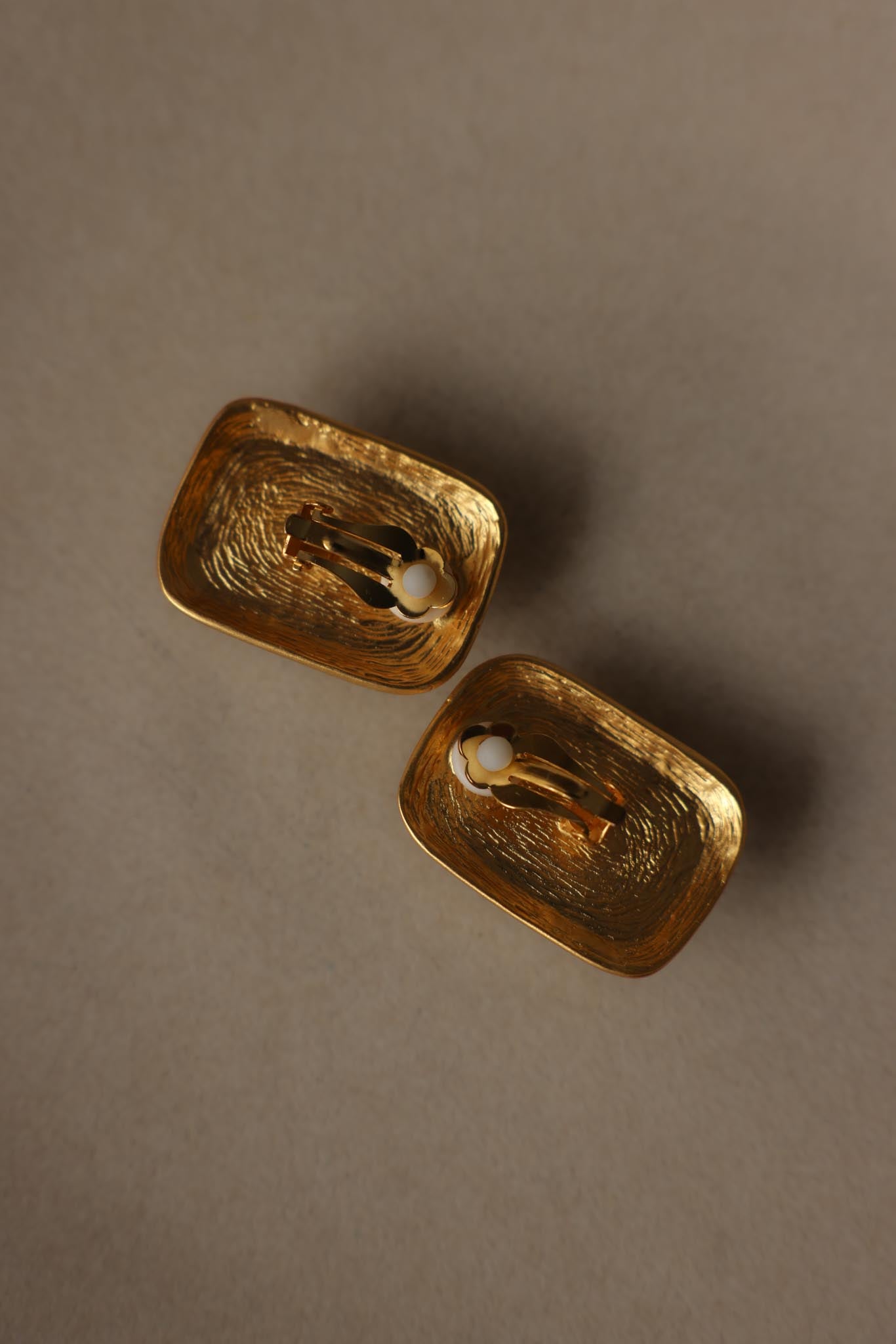 Matte Gold Black Cabochon Rectangle Clip-On Earrings