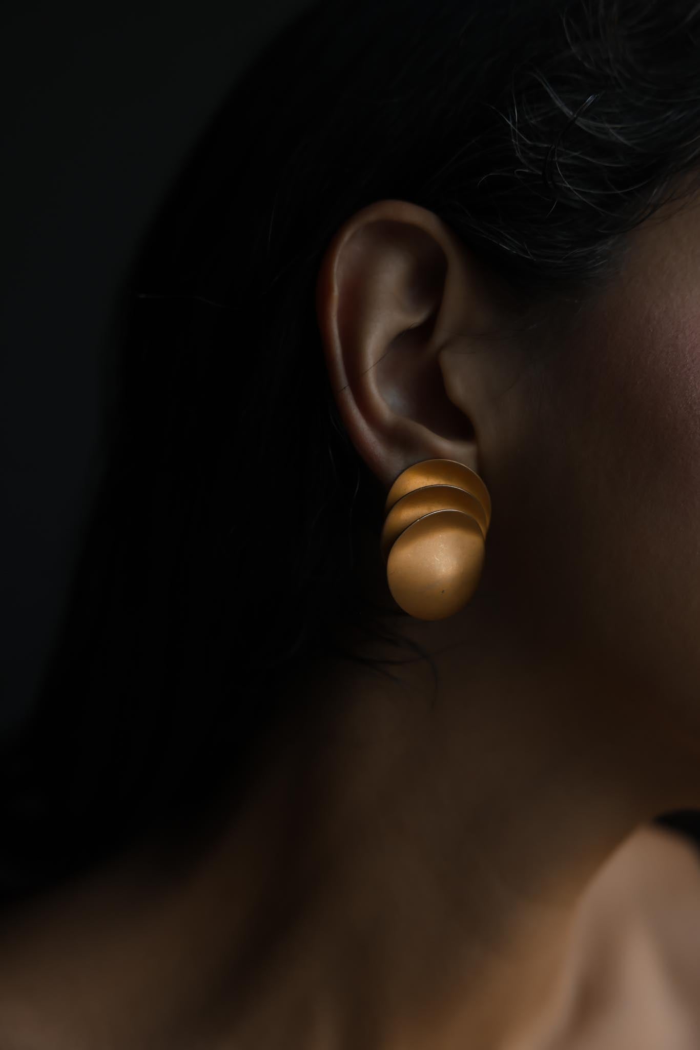 Matte Gold Layered Oval Clip-On Earrings
