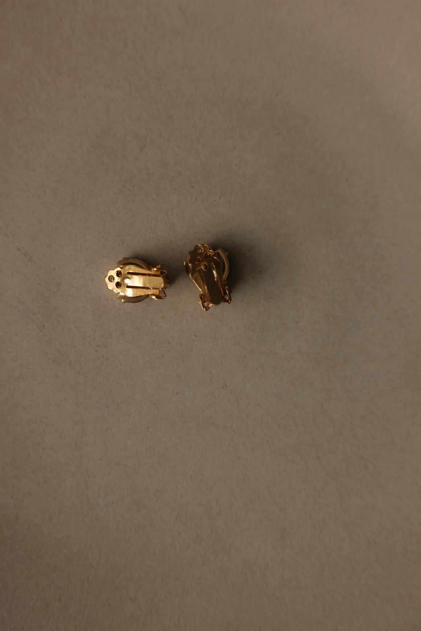 s Gold Plated Red Glass & Pink Rhinestone Clip-On Earrings|Vintage Baazaar 