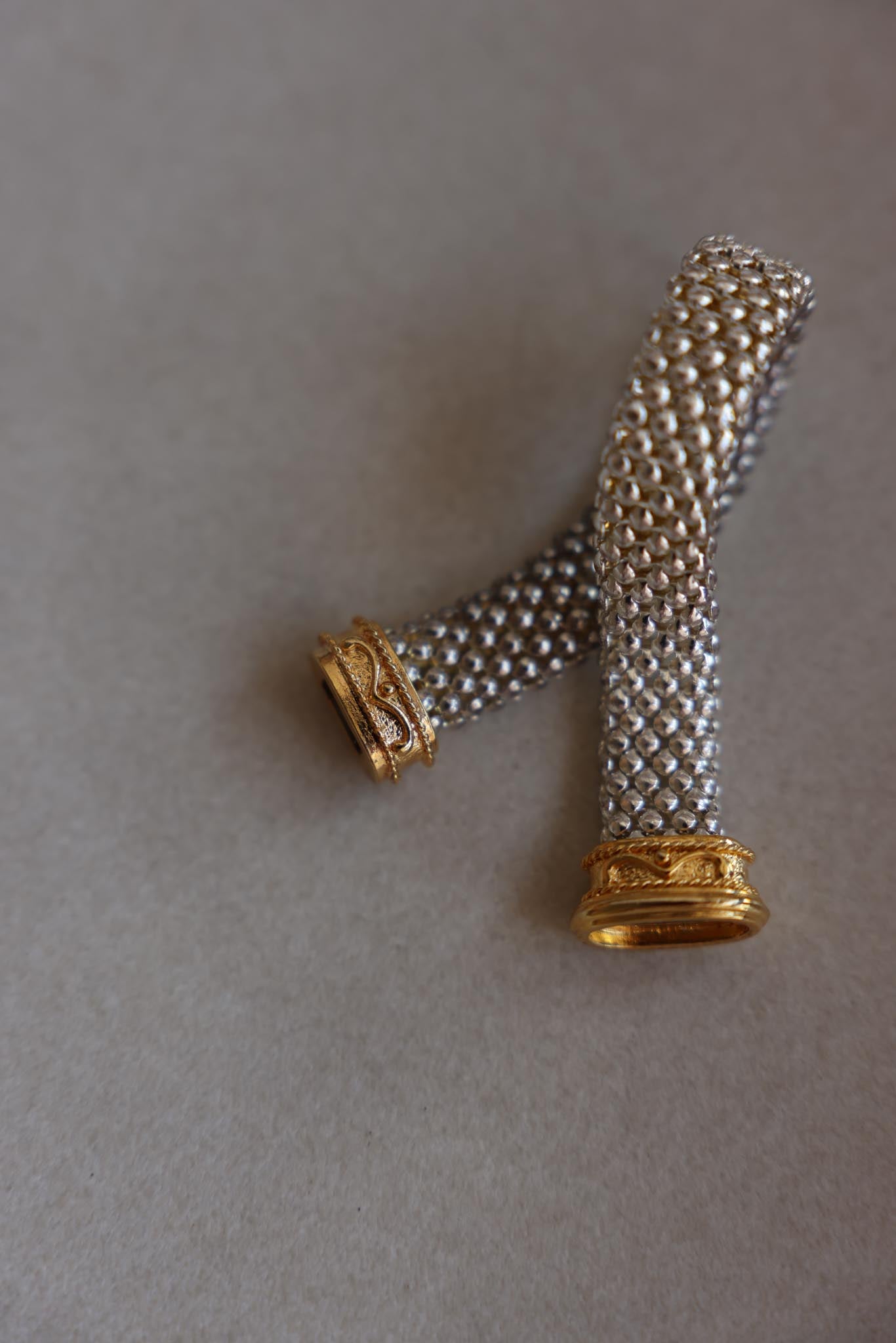 Two-Tone Mesh Bracelet with Gold Accents|Vintage Baazaar 