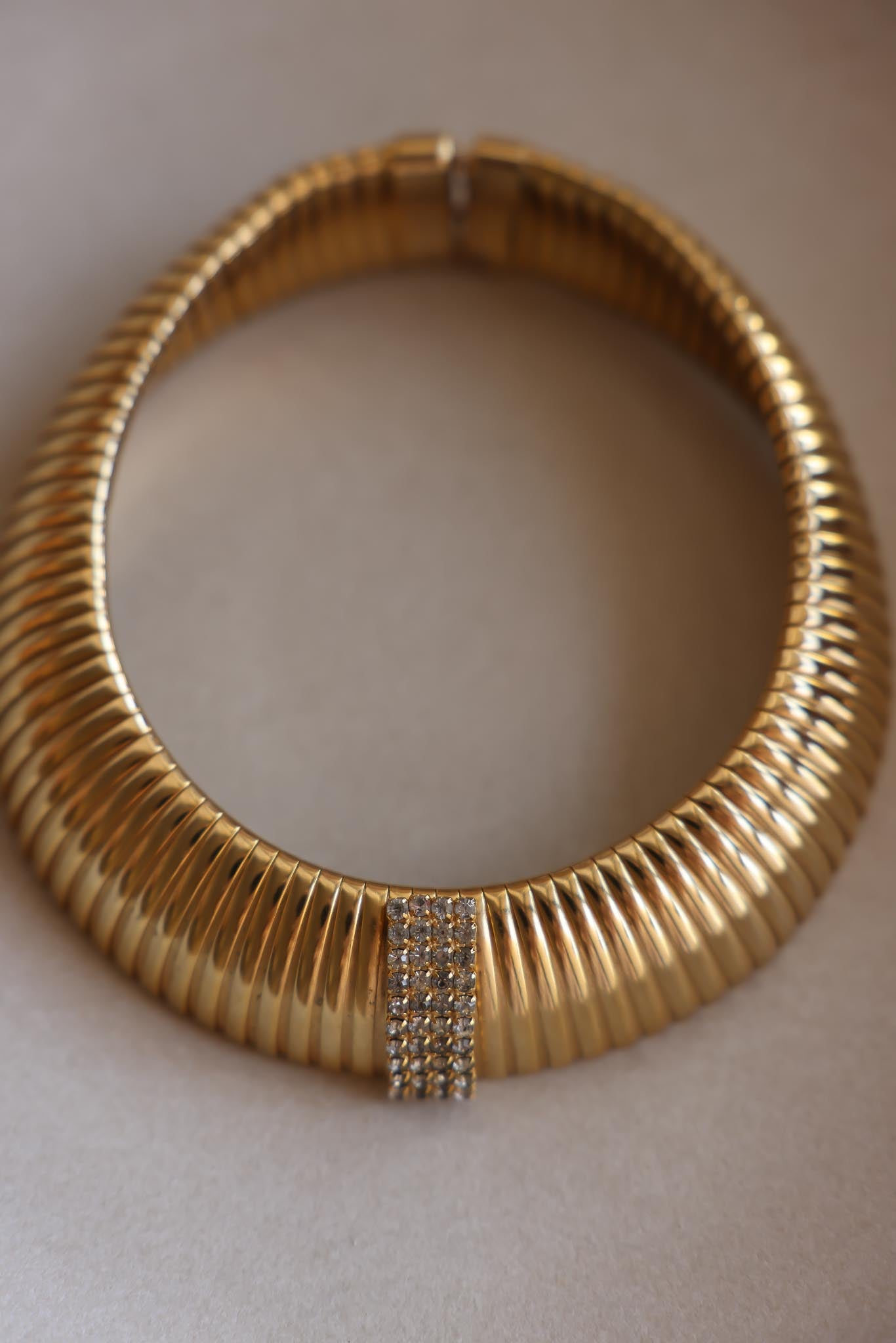 Gold-Tone Omega Collar Necklace with Rhinestone Accent|Vintage Baazaar 