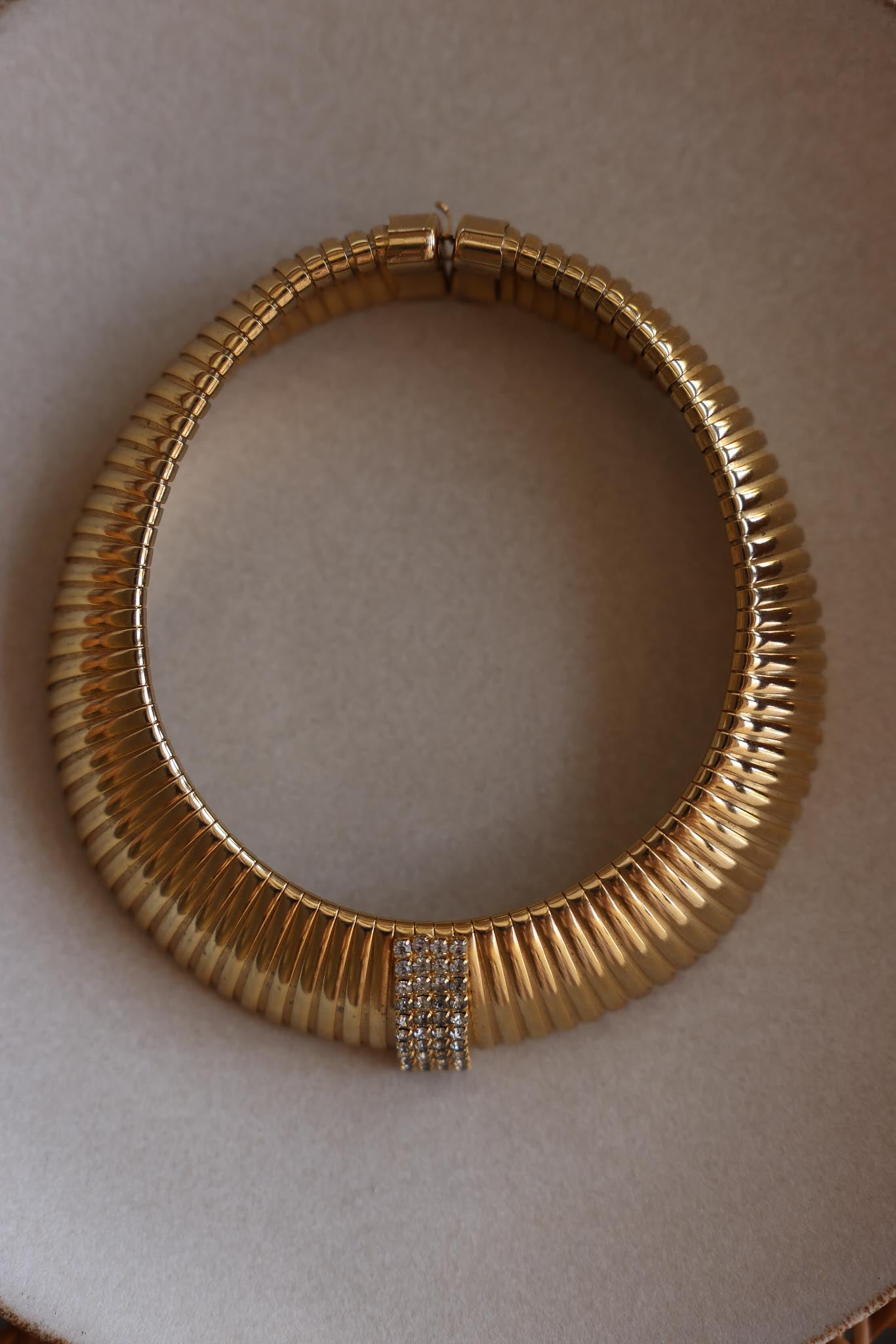Gold-Tone Omega Collar Necklace with Rhinestone Accent|Vintage Baazaar 