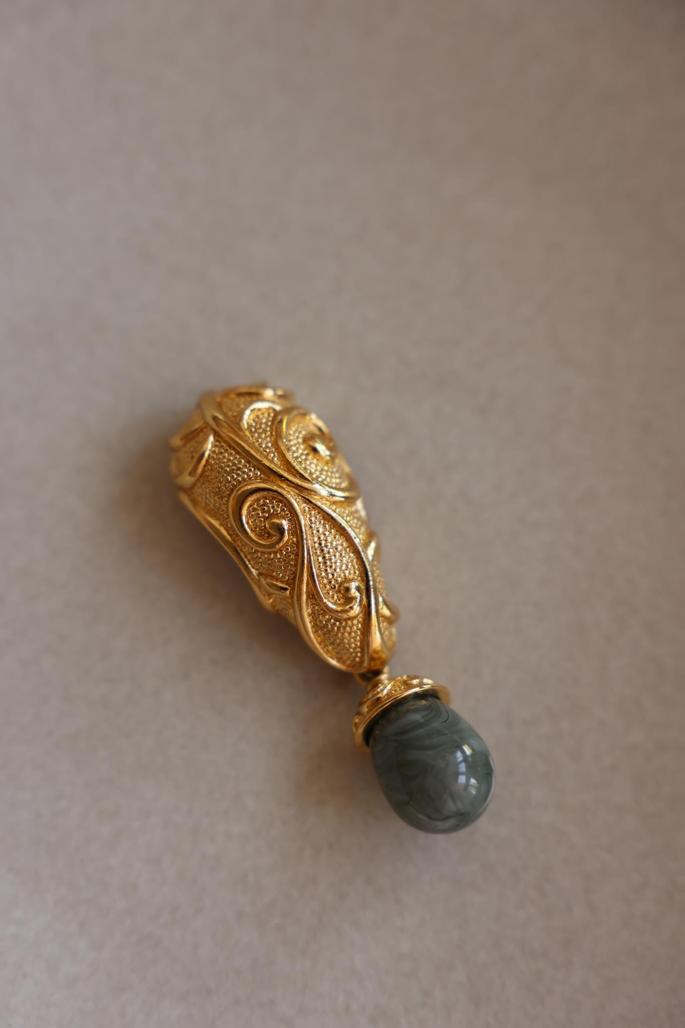 Barrera for Avon Gold-Tone Brooch with Green Cabochon|Vintage Baazaar 