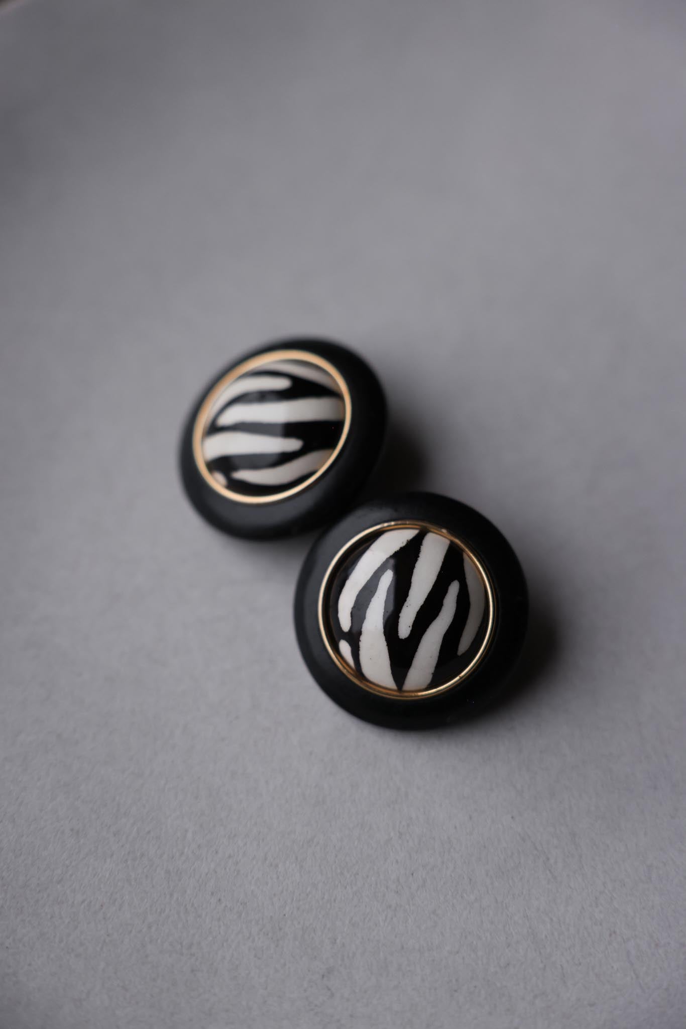 Zebra Round Clip-On Earrings in Gold Tone