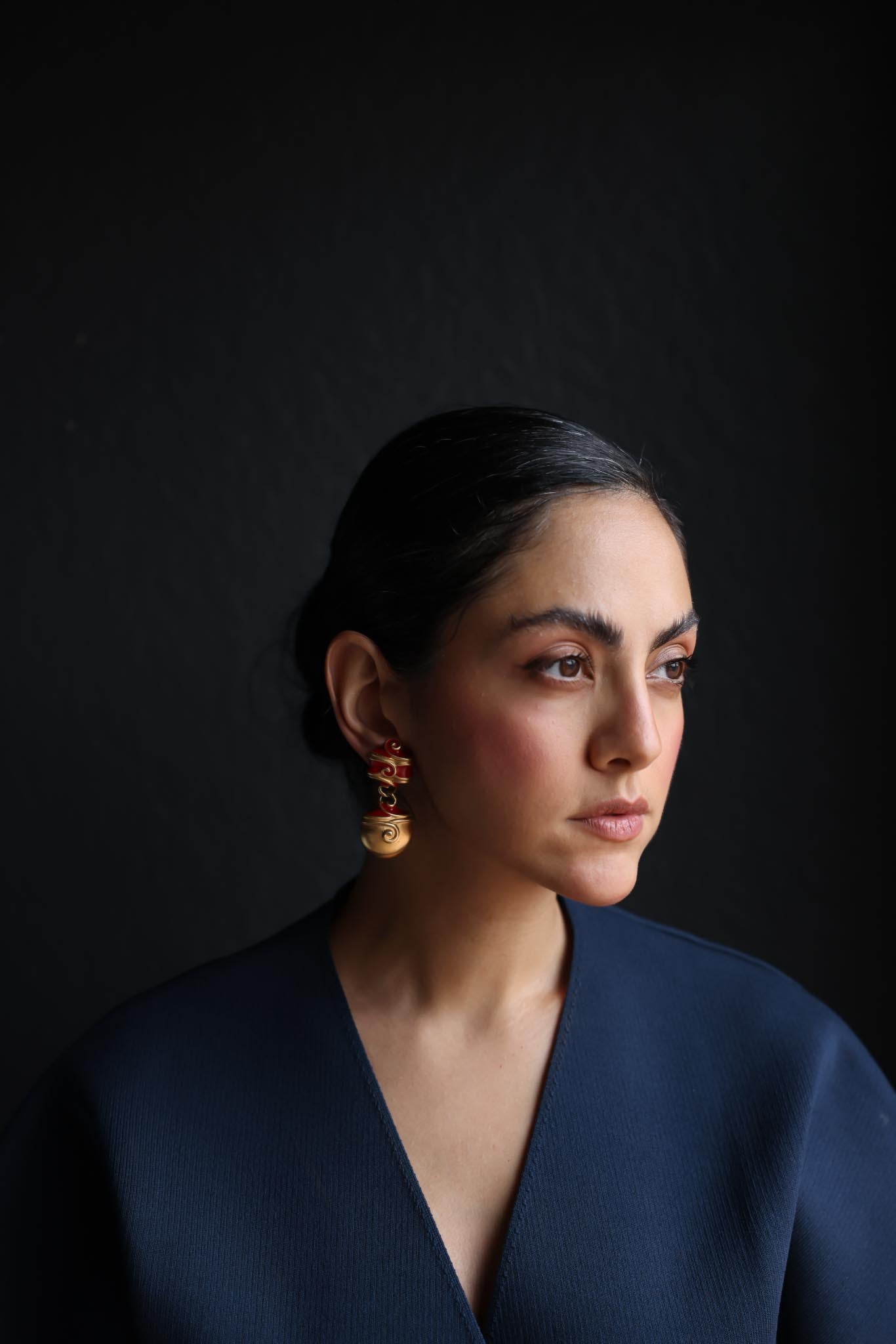Matte Gold and Red Enamel Drop Clip-On Earrings|Vintage Baazaar 
