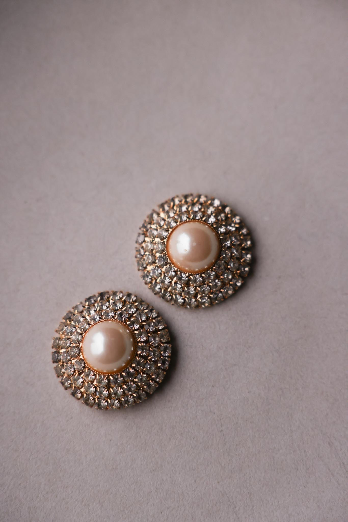Gold-Tone Pearl & Rhinestone Clip-On Earrings