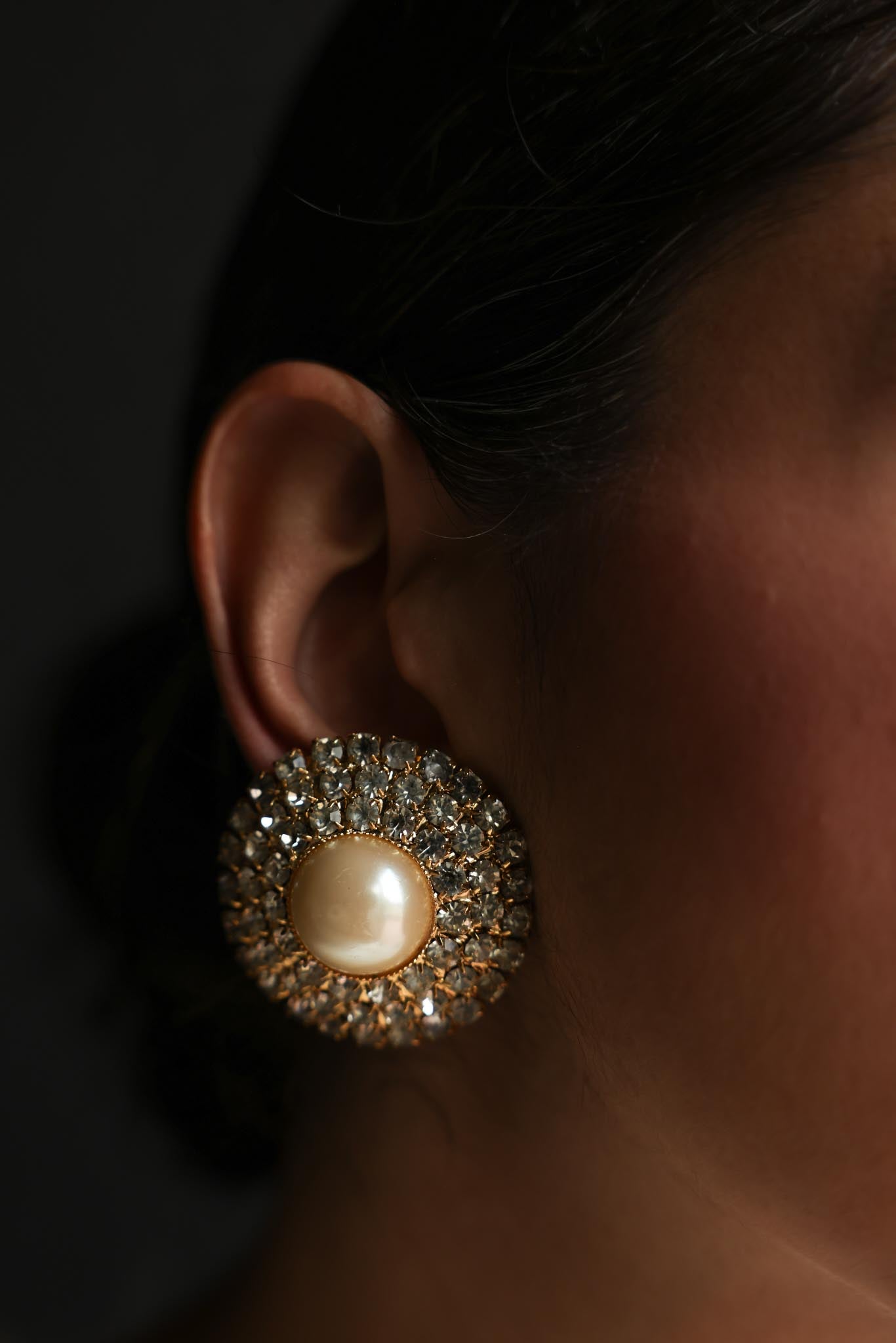 Gold-Tone Pearl & Rhinestone Clip-On Earrings