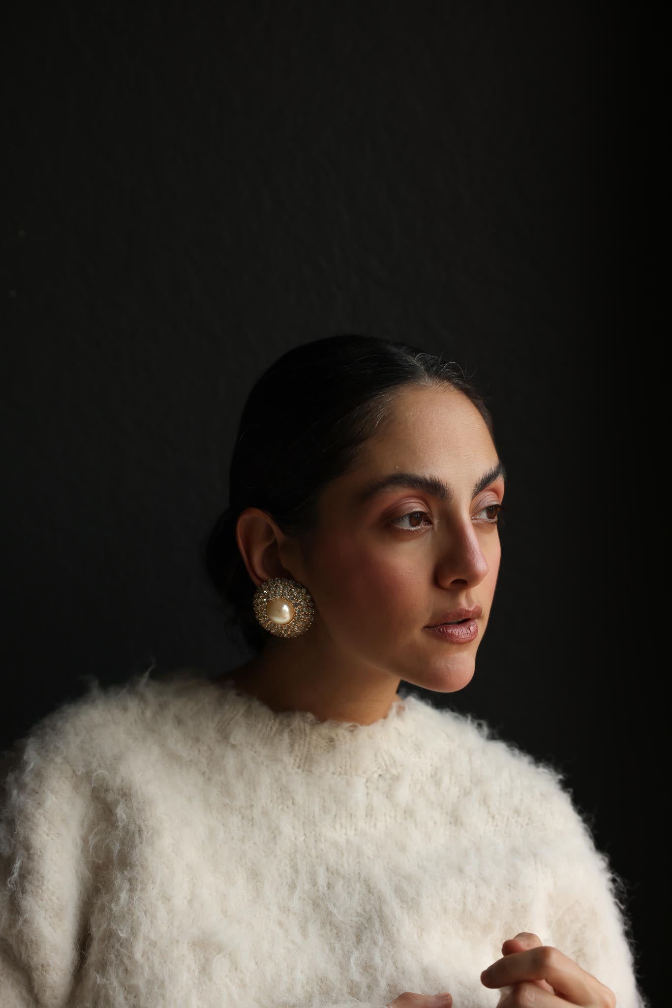 Gold-Tone Pearl & Rhinestone Clip-On Earrings