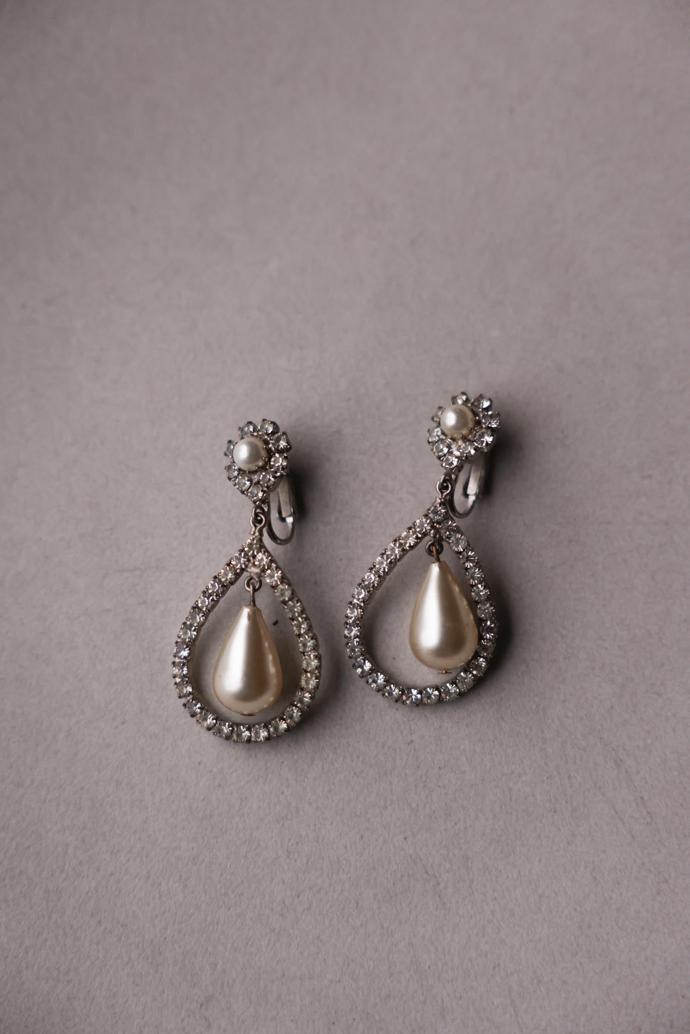 Silver-Tone Teardrop Pearl Clip-On Earrings