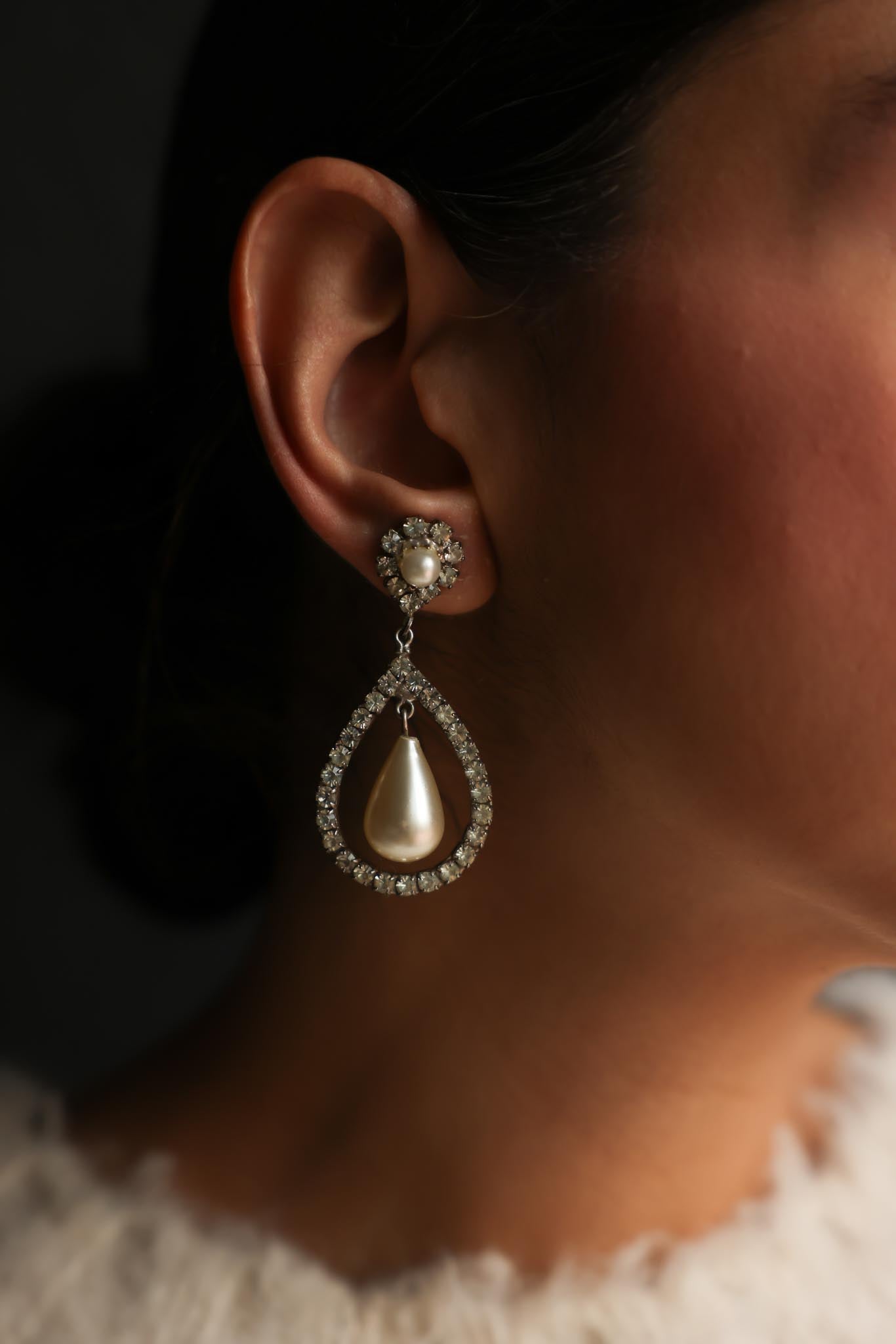 Silver-Tone Teardrop Pearl Clip-On Earrings