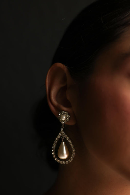 Silver-Tone Teardrop Pearl Clip-On Earrings