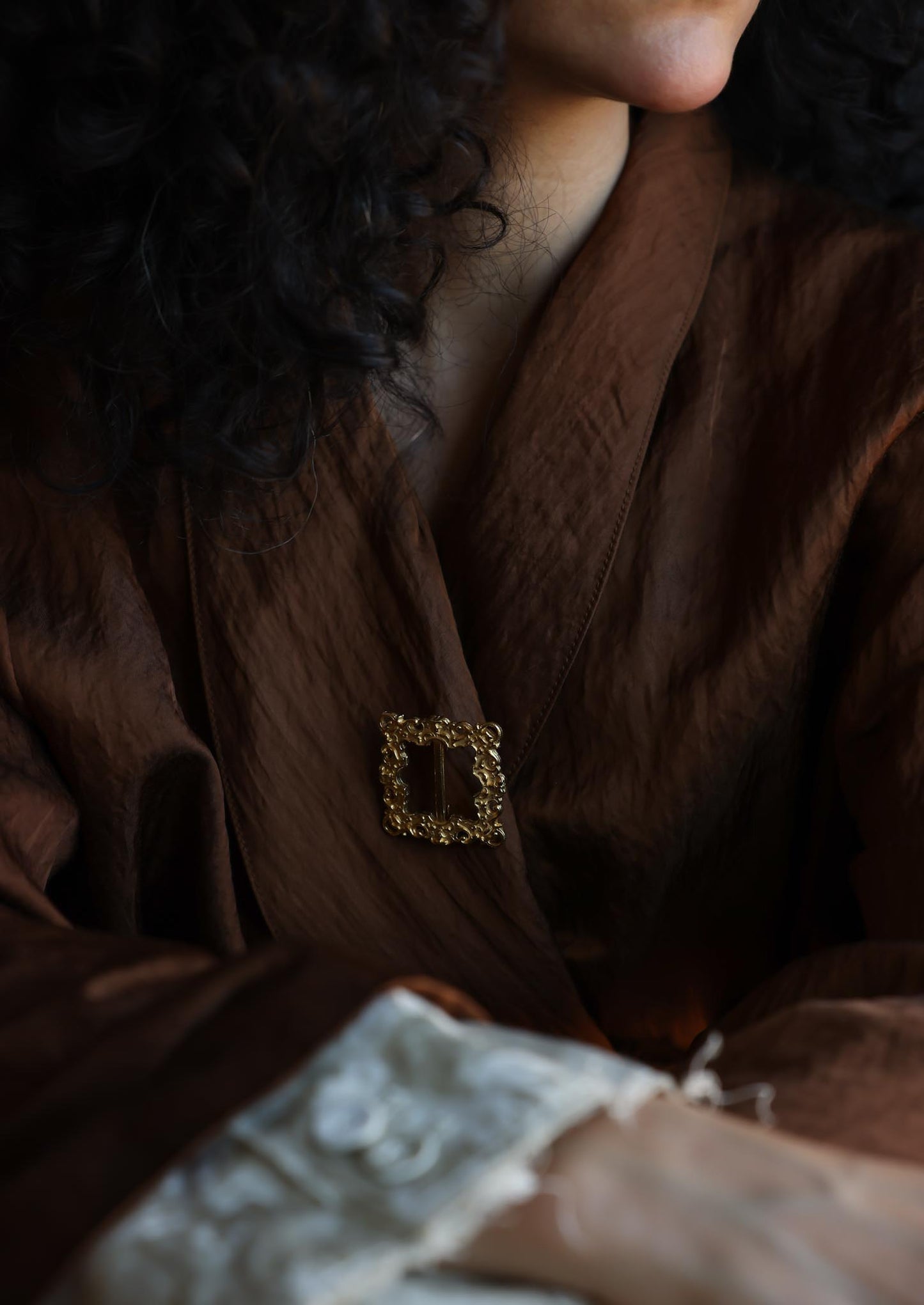 Baroque Frame Gold-Tone Brooch
