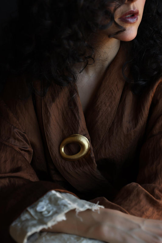 Chunky Matte Gold Oval Brooch