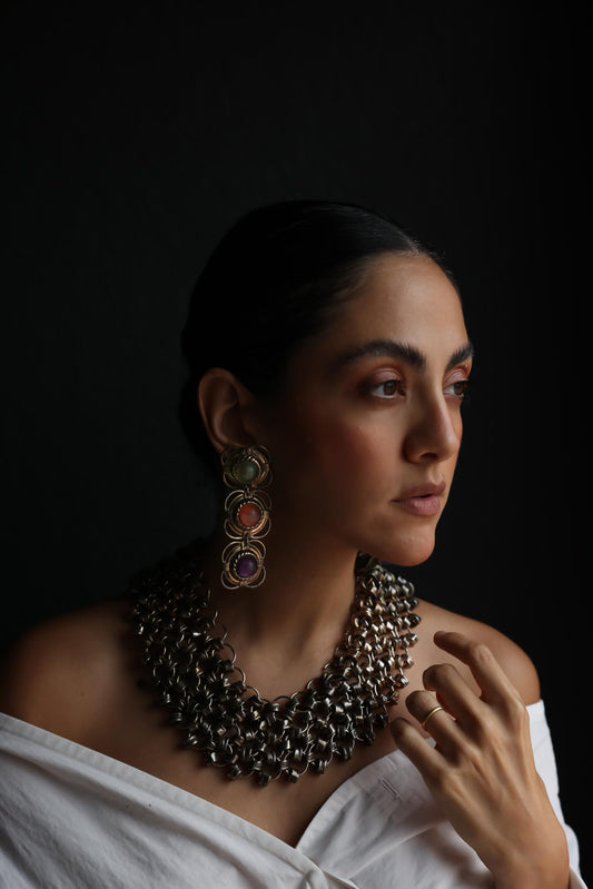 Chunky Gunmetal Chain-Link Collar Necklace|Vintage Baazaar 