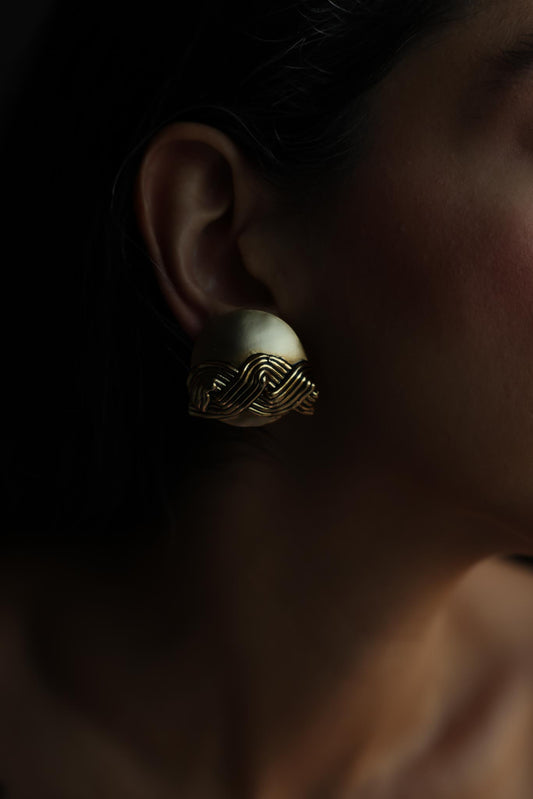 Matte Gold Wave Dome Clip-On Earrings