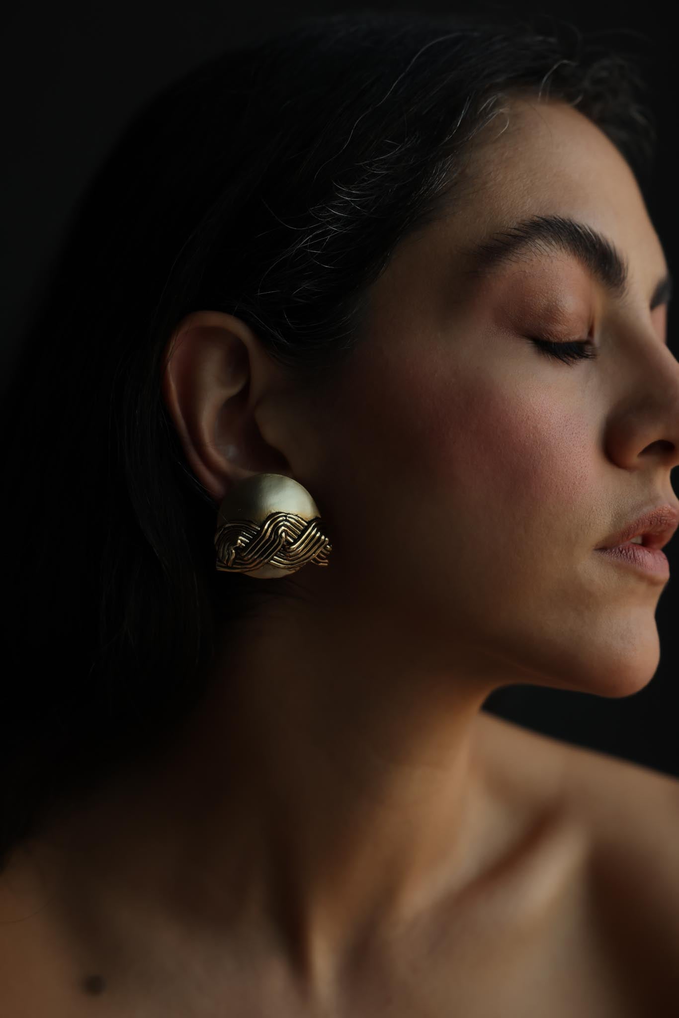 Matte Gold Wave Dome Clip-On Earrings