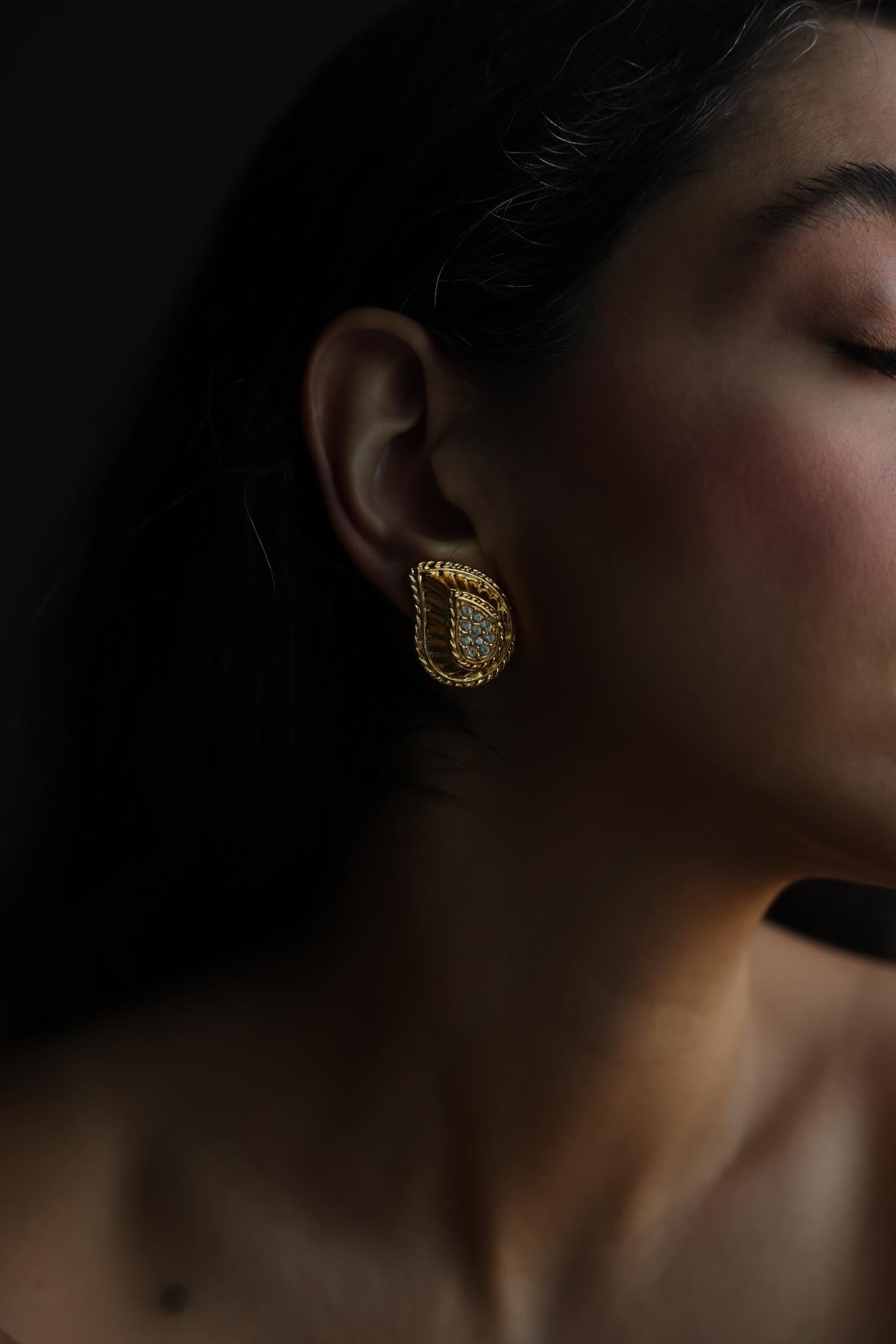Gold-Tone Paisley Rhinestone Clip-On Earrings