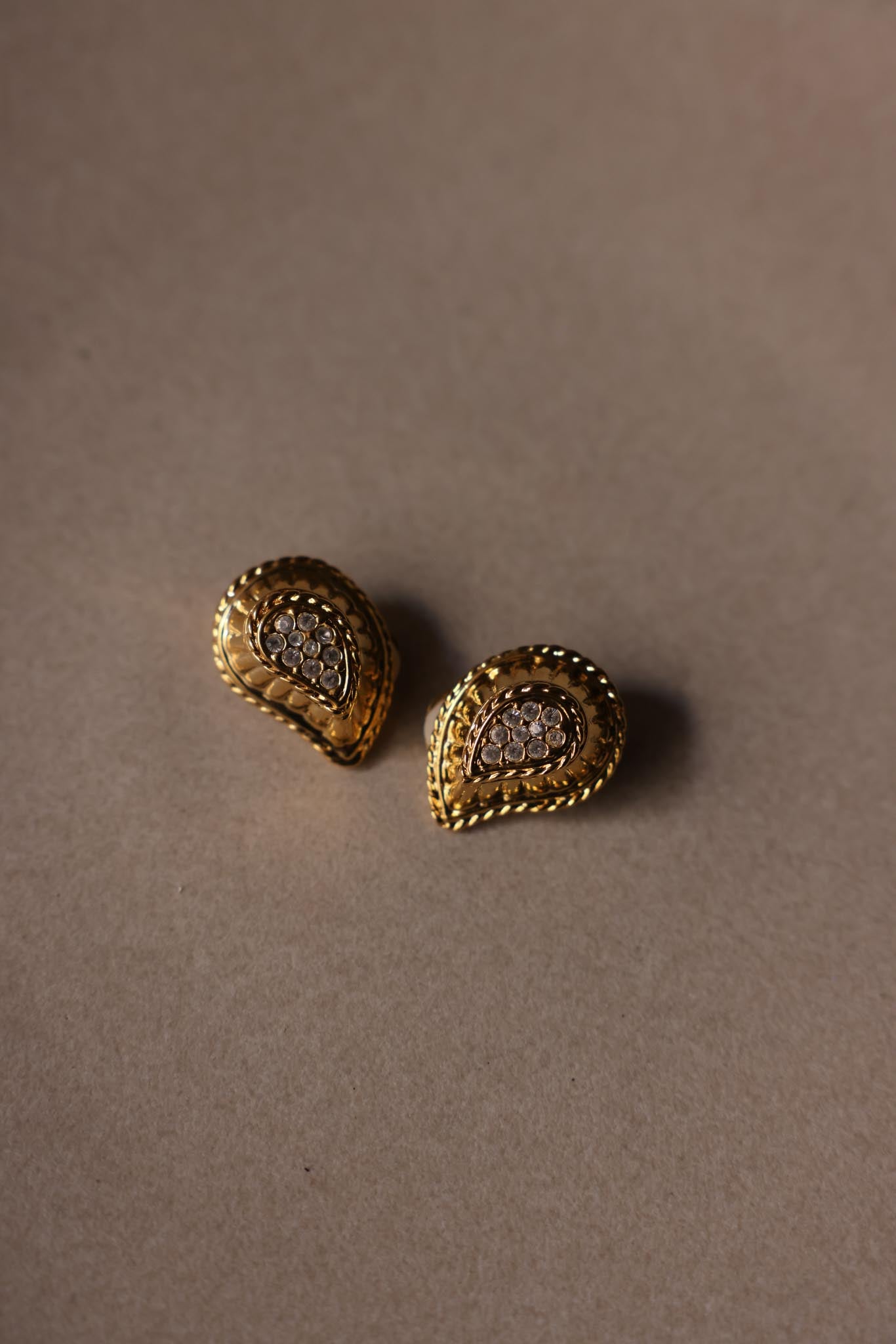 Gold-Tone Paisley Rhinestone Clip-On Earrings