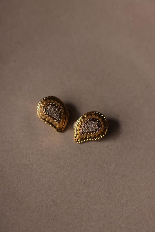 Gold-Tone Paisley Rhinestone Clip-On Earrings