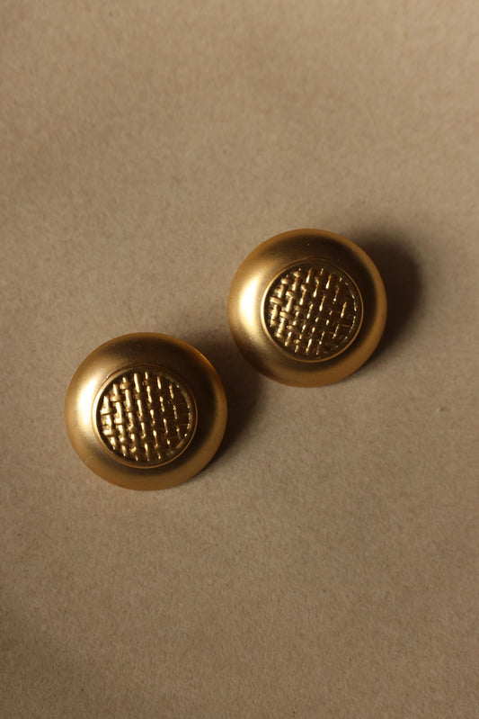 Brushed Gold Textured Clip-On Earrings|Vintage Baazaar 