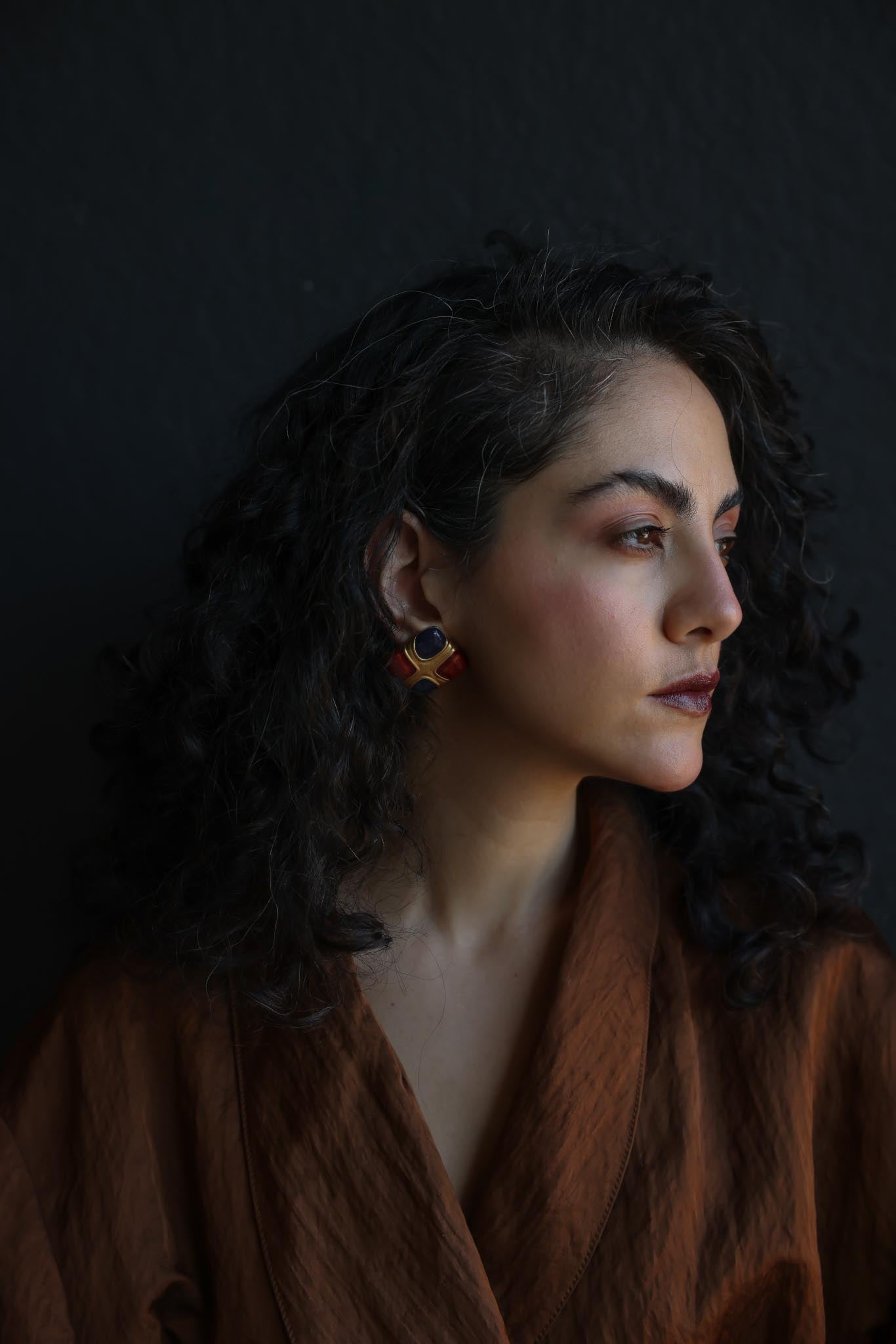 Matte Gold and Enamel Clip-On Earrings