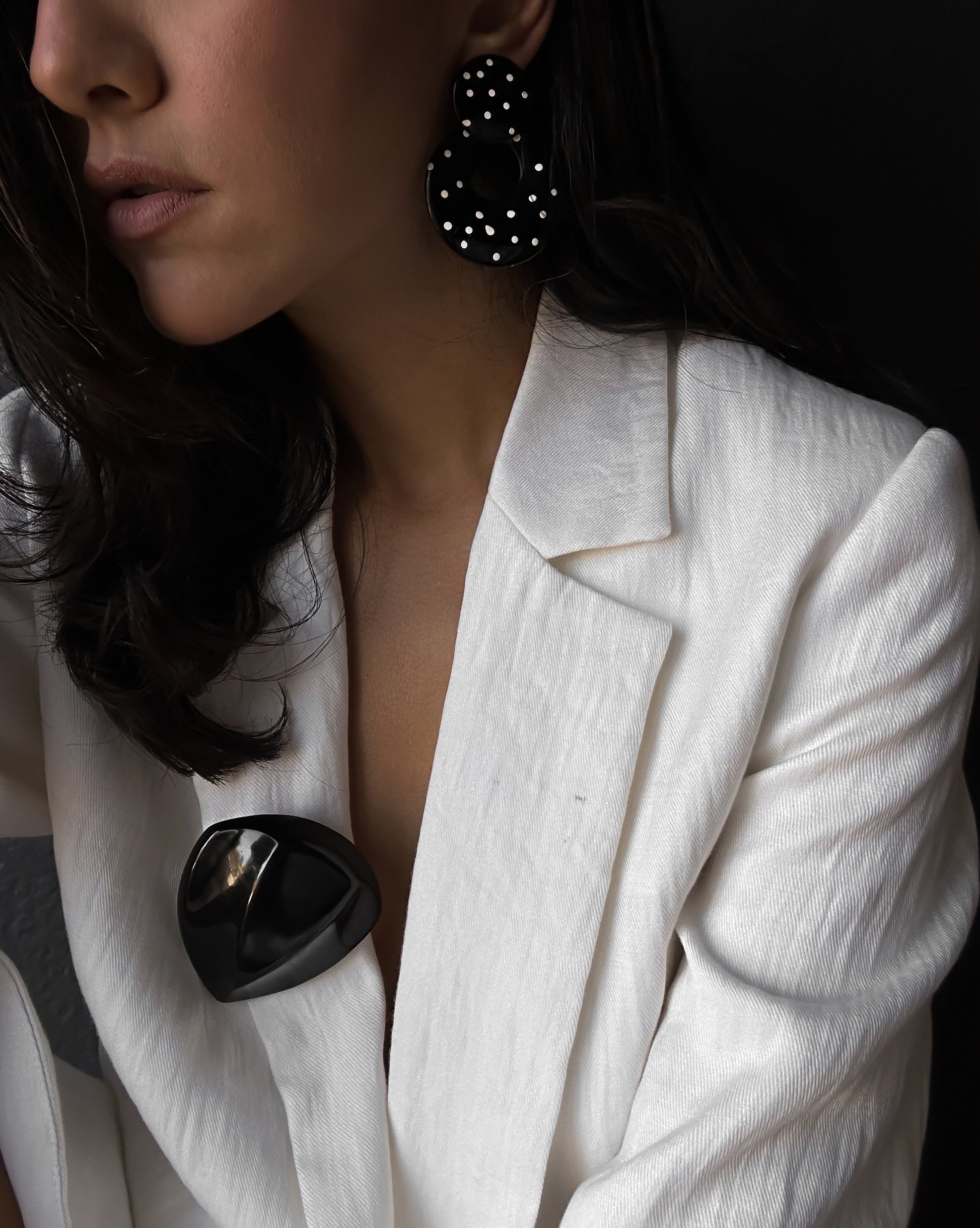 Polka Dot Noir Hoops|Vintage Baazaar 
