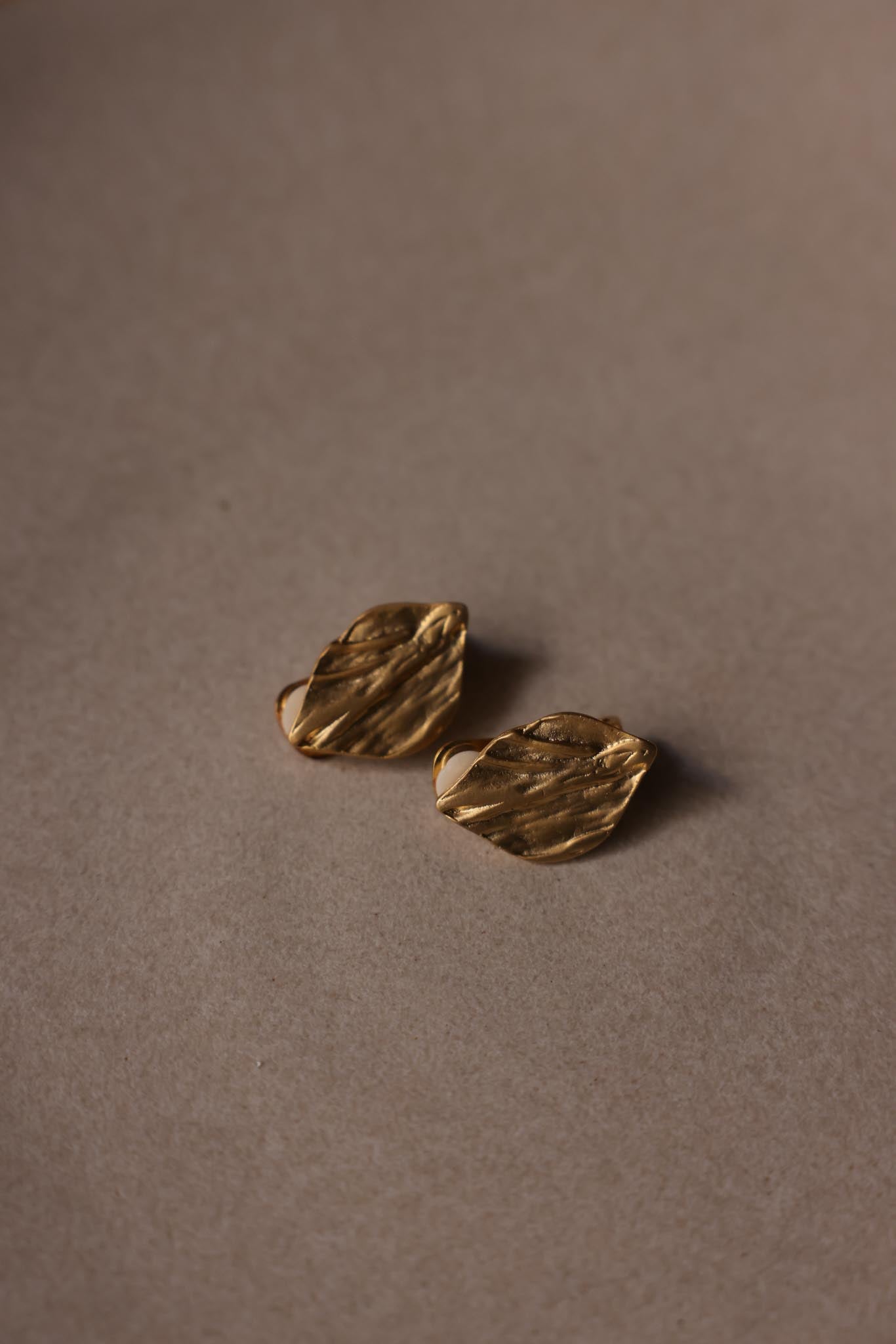 Matte Gold Leaf Clip-On Earrings