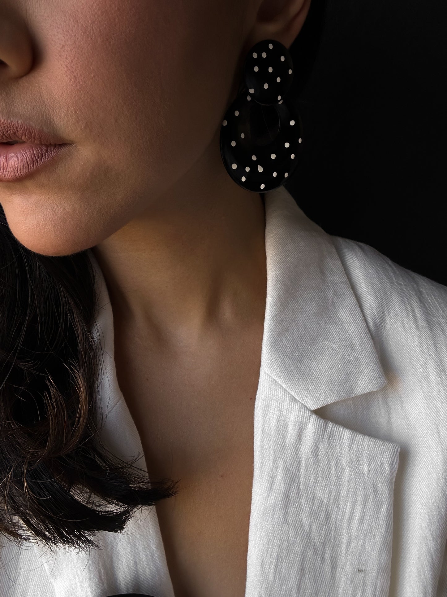 Polka Dot Noir Hoops|Vintage Baazaar 