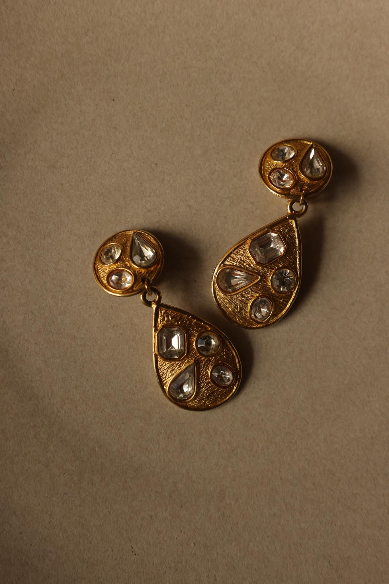 CJD Gold-Toned Crystal Clip-On Earrings|Vintage Baazaar 