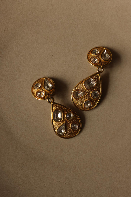 CJD Gold-Toned Crystal Clip-On Earrings|Vintage Baazaar 