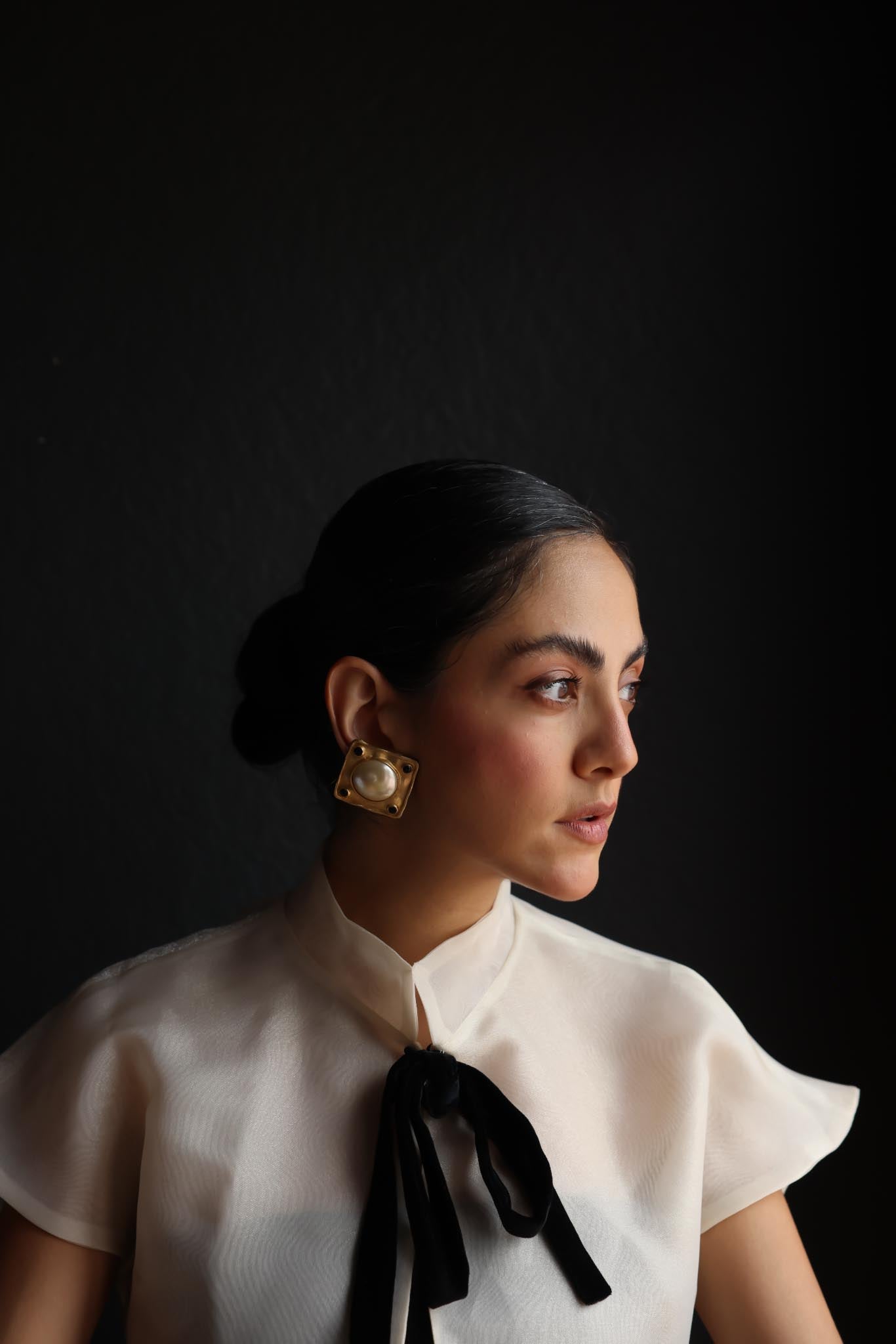 Matte Gold Square Clip-On Earrings with Faux Pearl|Vintage Baazaar 