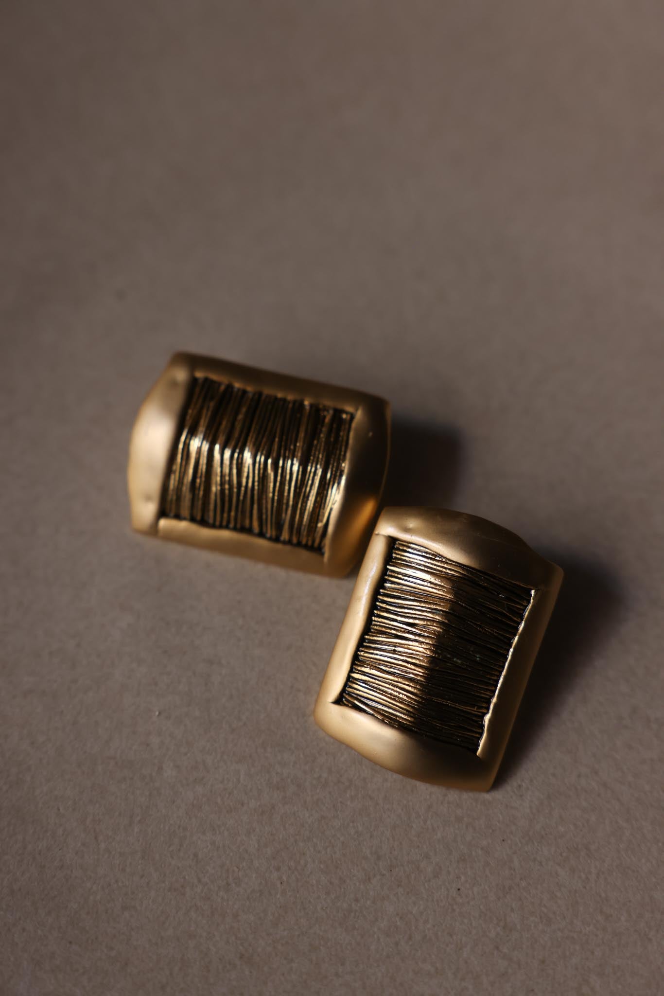 Matte Gold Rectangular Textured Clip-On Earrings