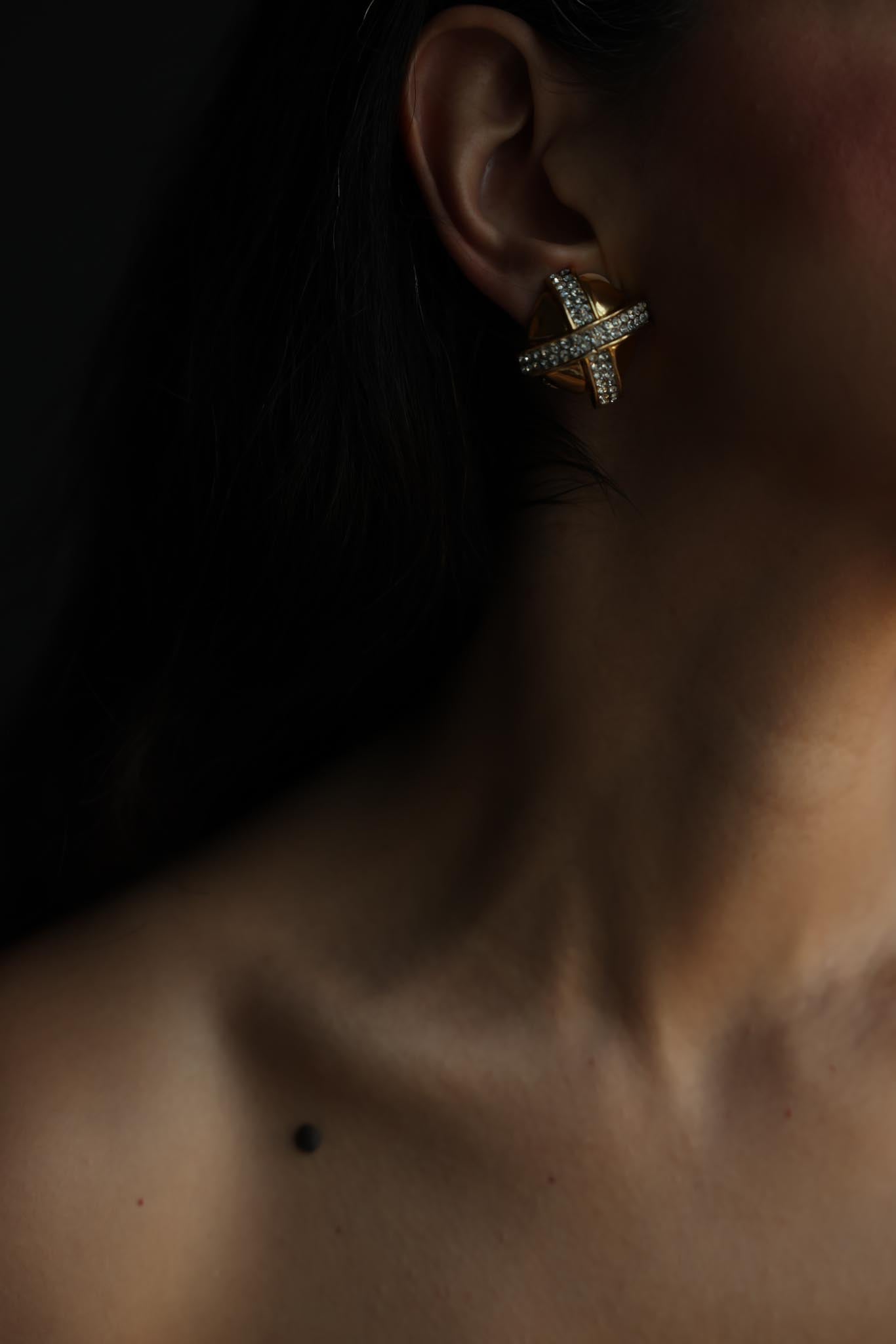 Gold-Tone Rhinestone Crisscross Clip-On Earrings