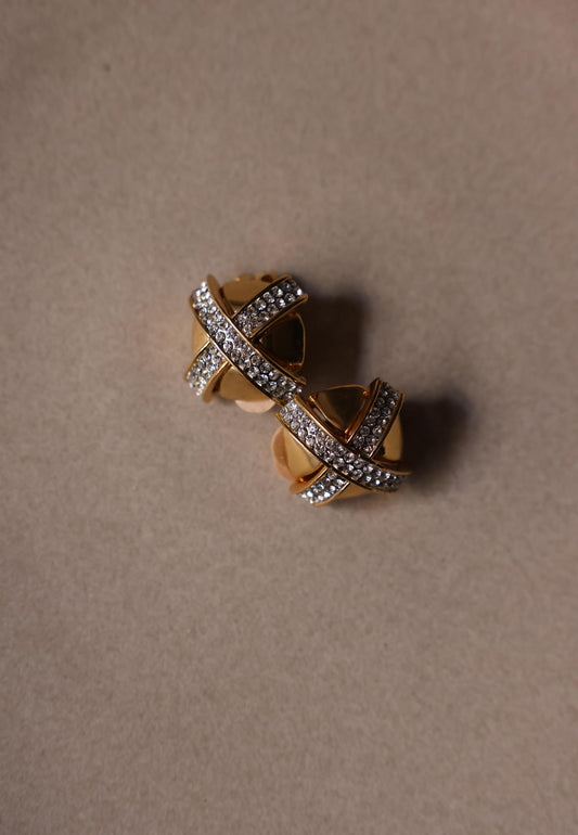 Gold-Tone Rhinestone Crisscross Clip-On Earrings