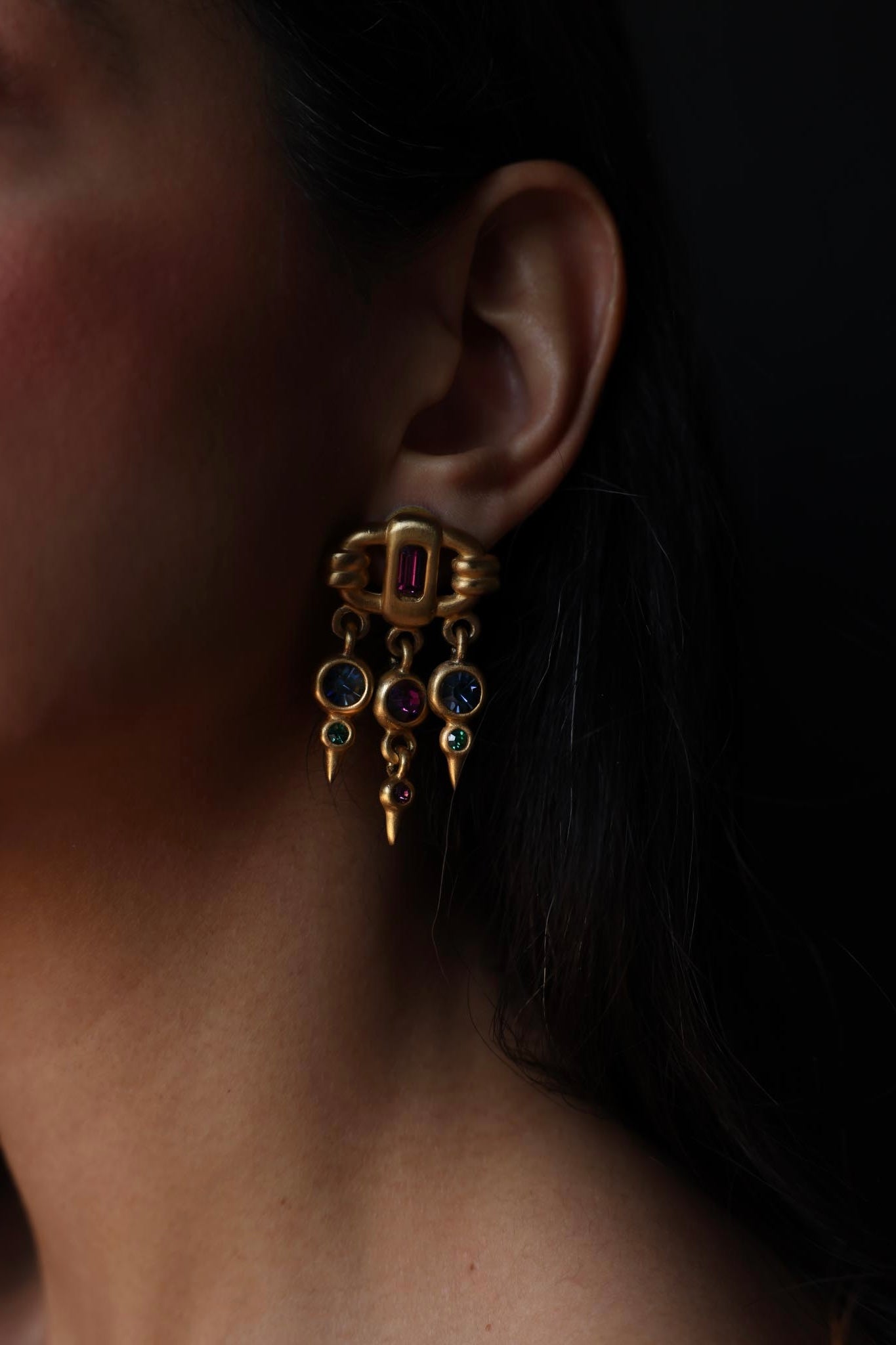 Brushed Gold Chandelier Clip-On Earrings|Vintage Baazaar 