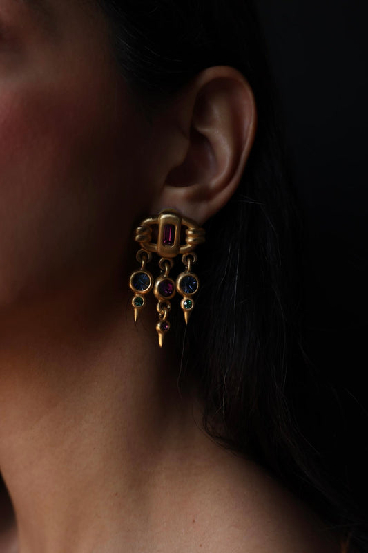 Brushed Gold Chandelier Clip-On Earrings|Vintage Baazaar 