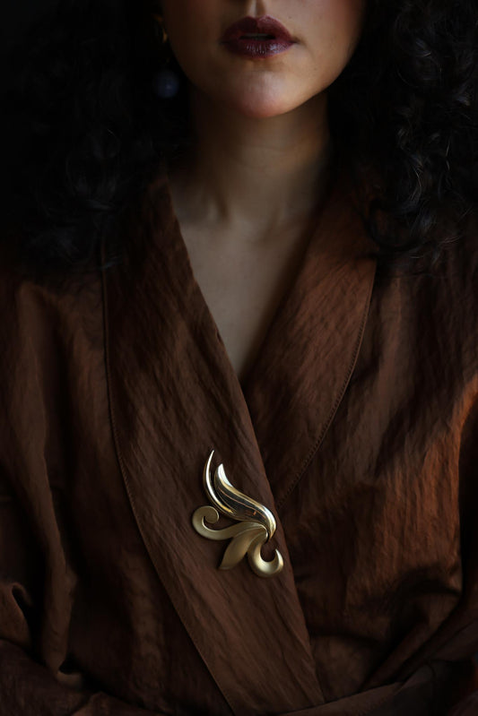 Sculptural Two-Tone Gold Brooch