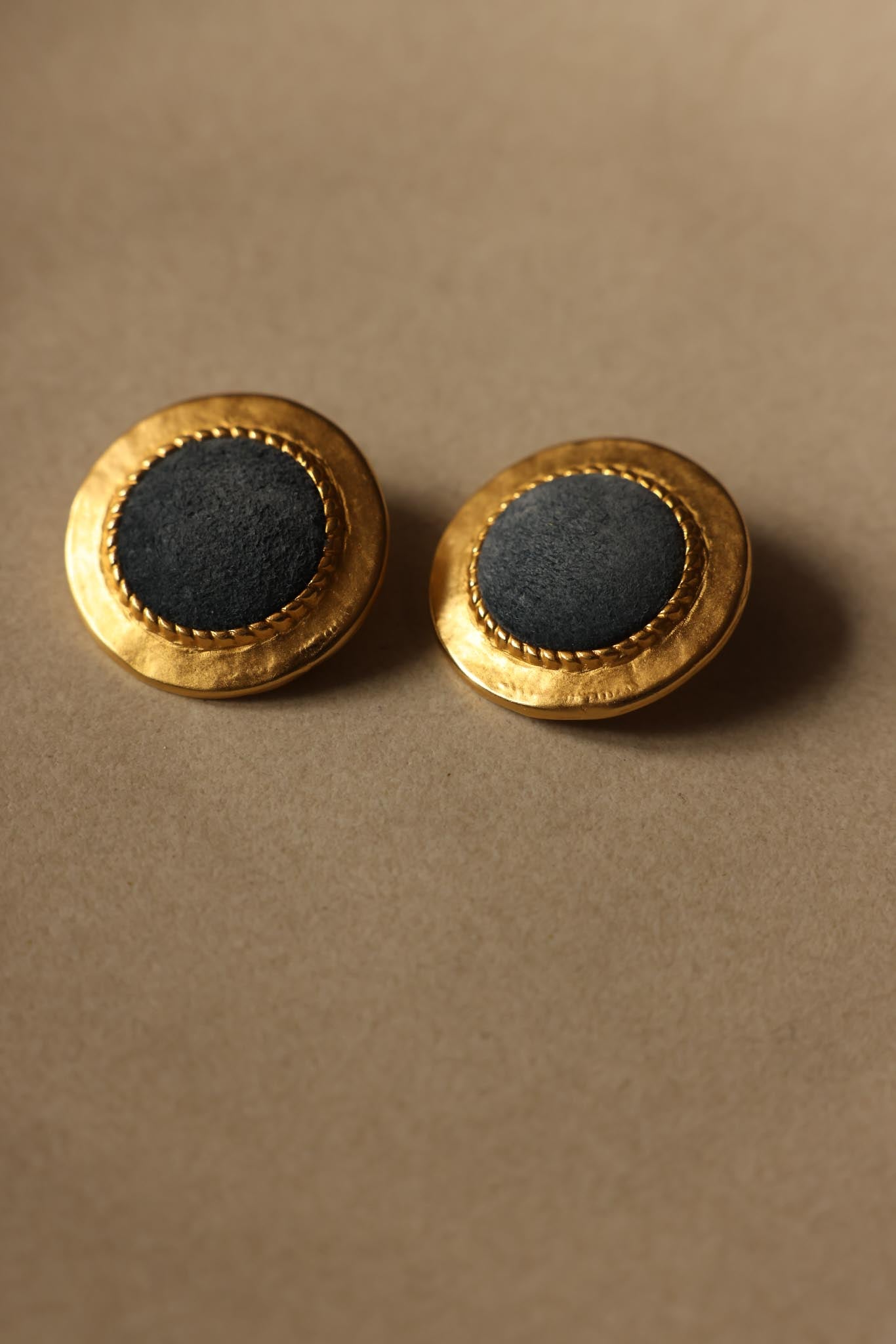 Matte Gold and Blue Suede Pierced Earrings|Vintage Baazaar 