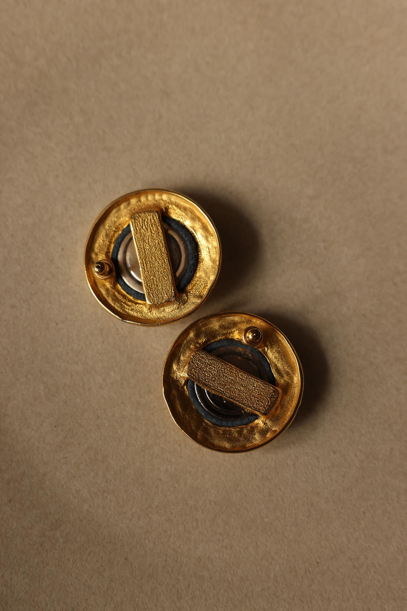Matte Gold and Blue Suede Pierced Earrings|Vintage Baazaar 
