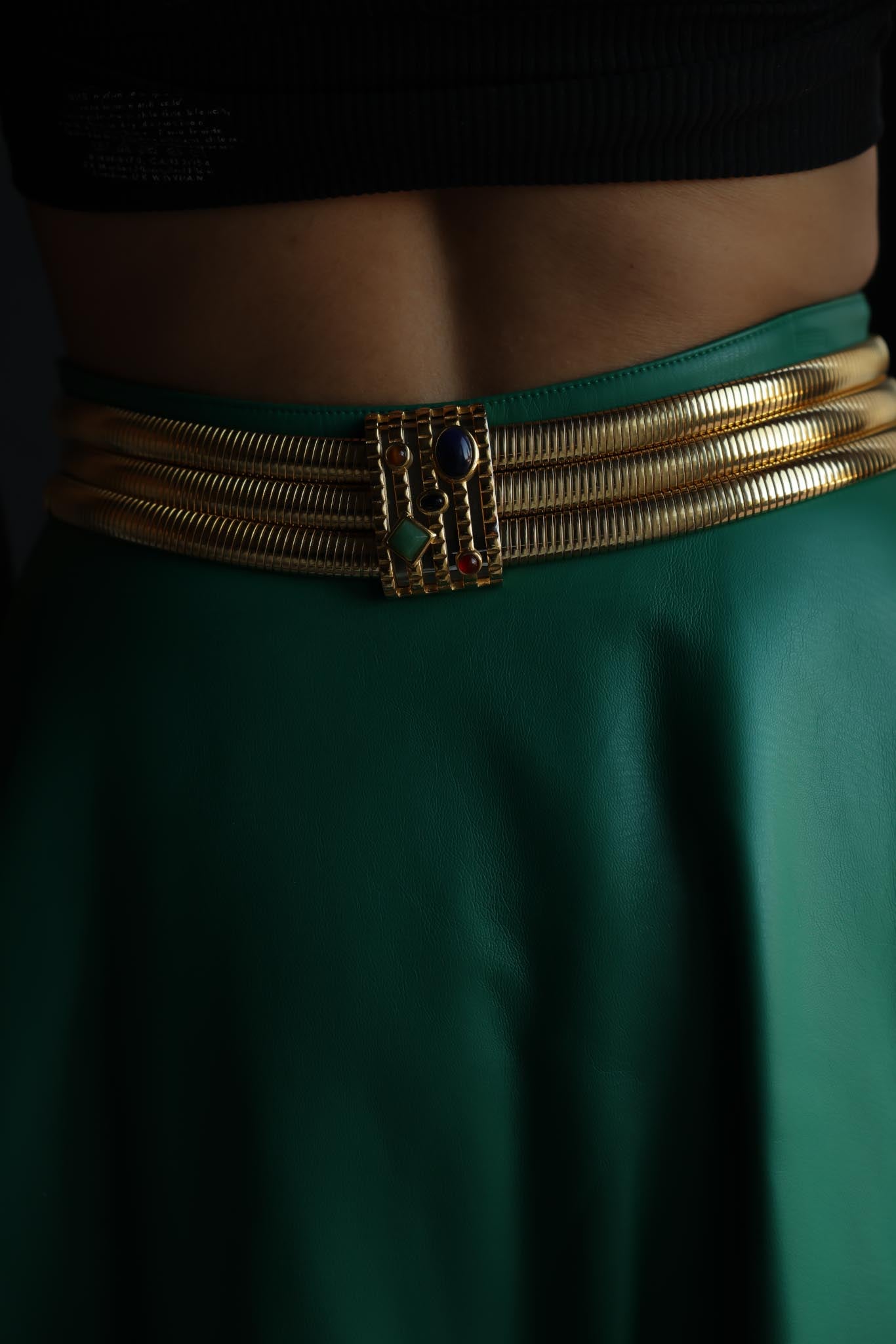 1990s Judith Leiber Triple Strand Gilt Belt with Semi-Precious Cabochon Gems