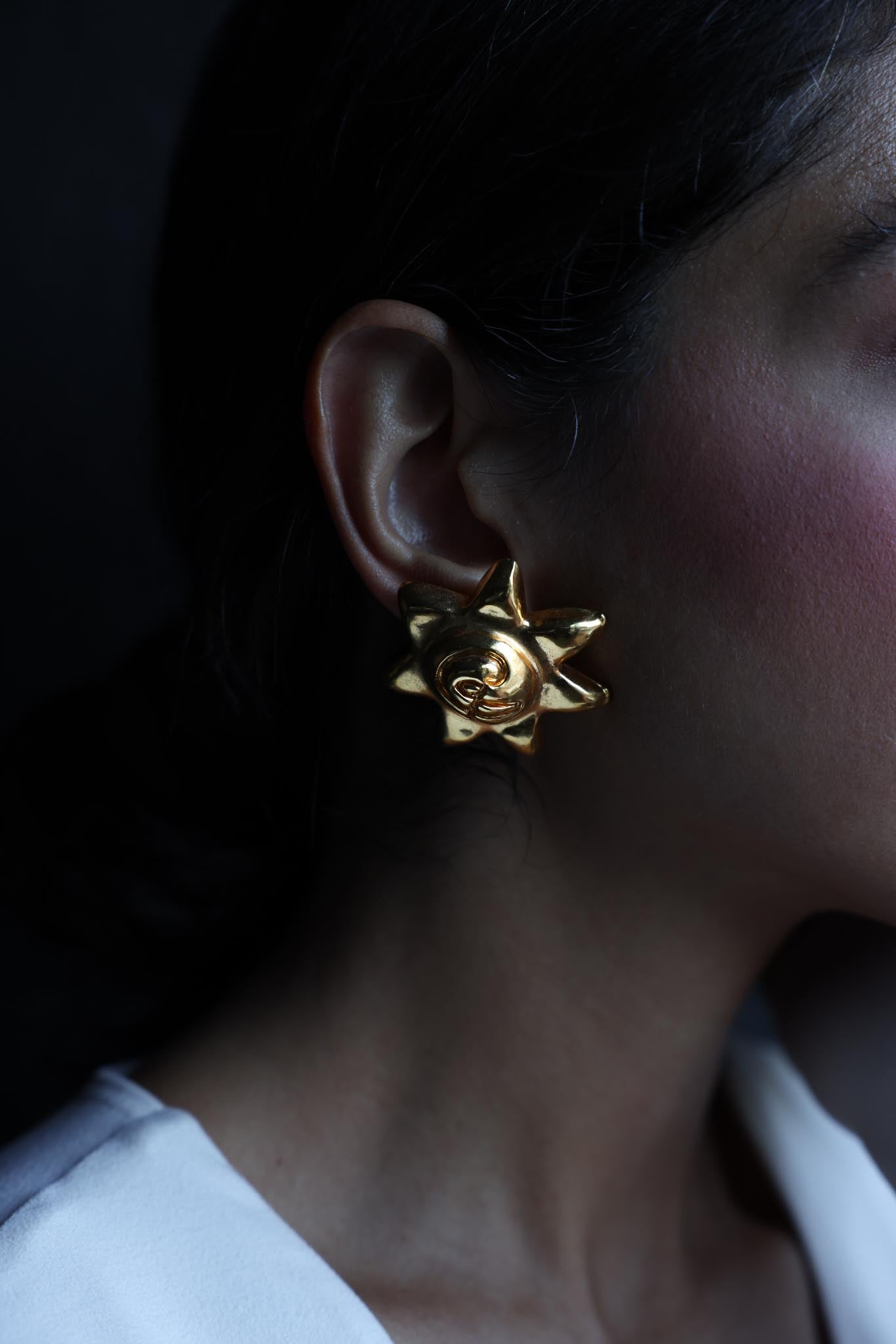 Christian Lacroix Runway Gold Tone Earrings|Vintage Baazaar 