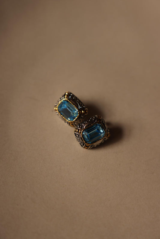 Two-Tone Blue Glass Clip-On Earrings
