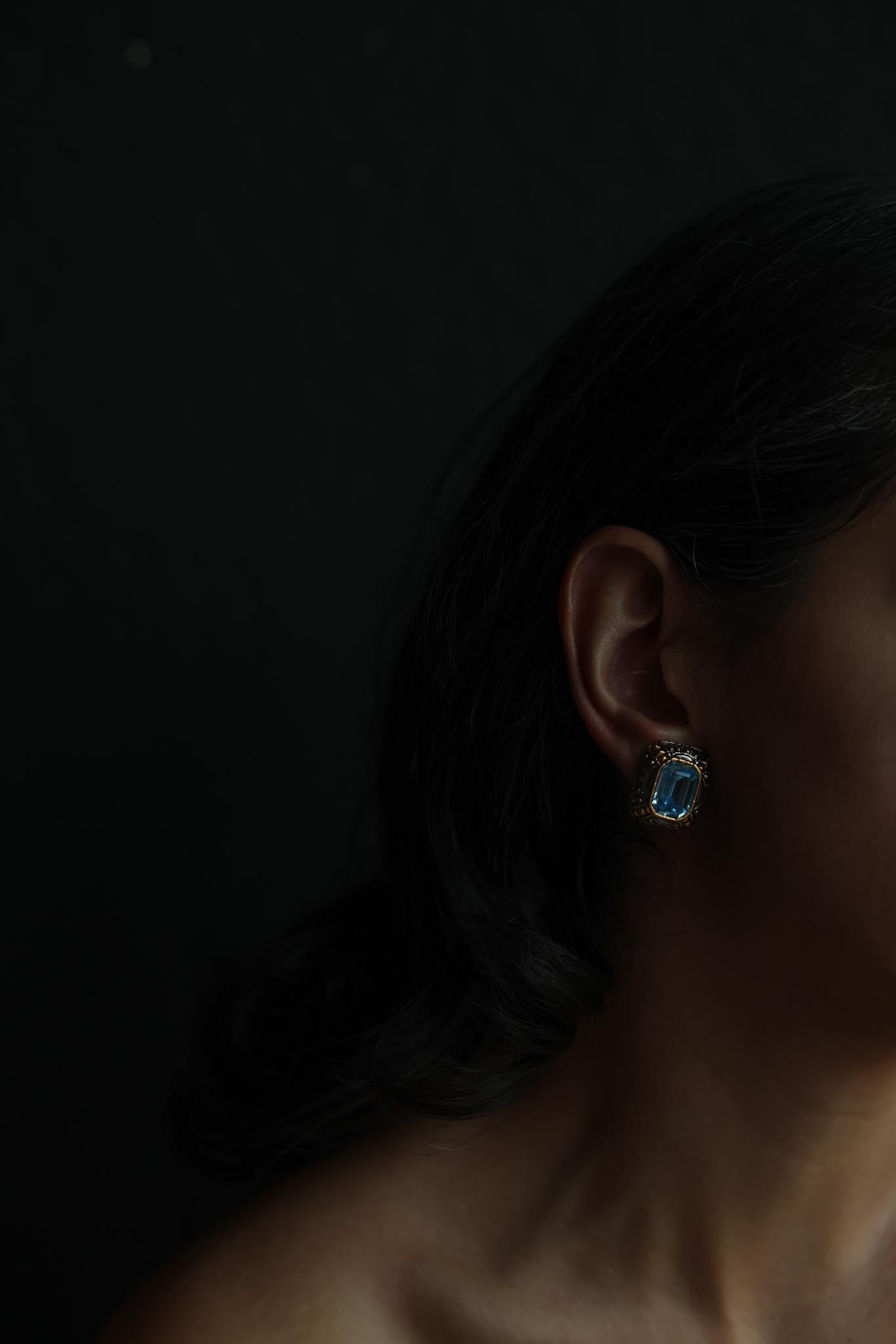 Two-Tone Blue Glass Clip-On Earrings