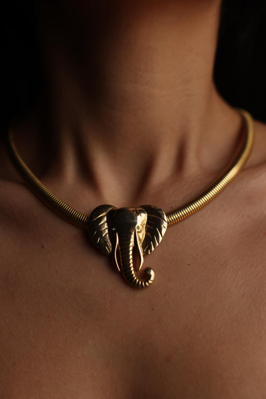 Omega Chain Necklace with Elephant Pendant|Vintage Baazaar 