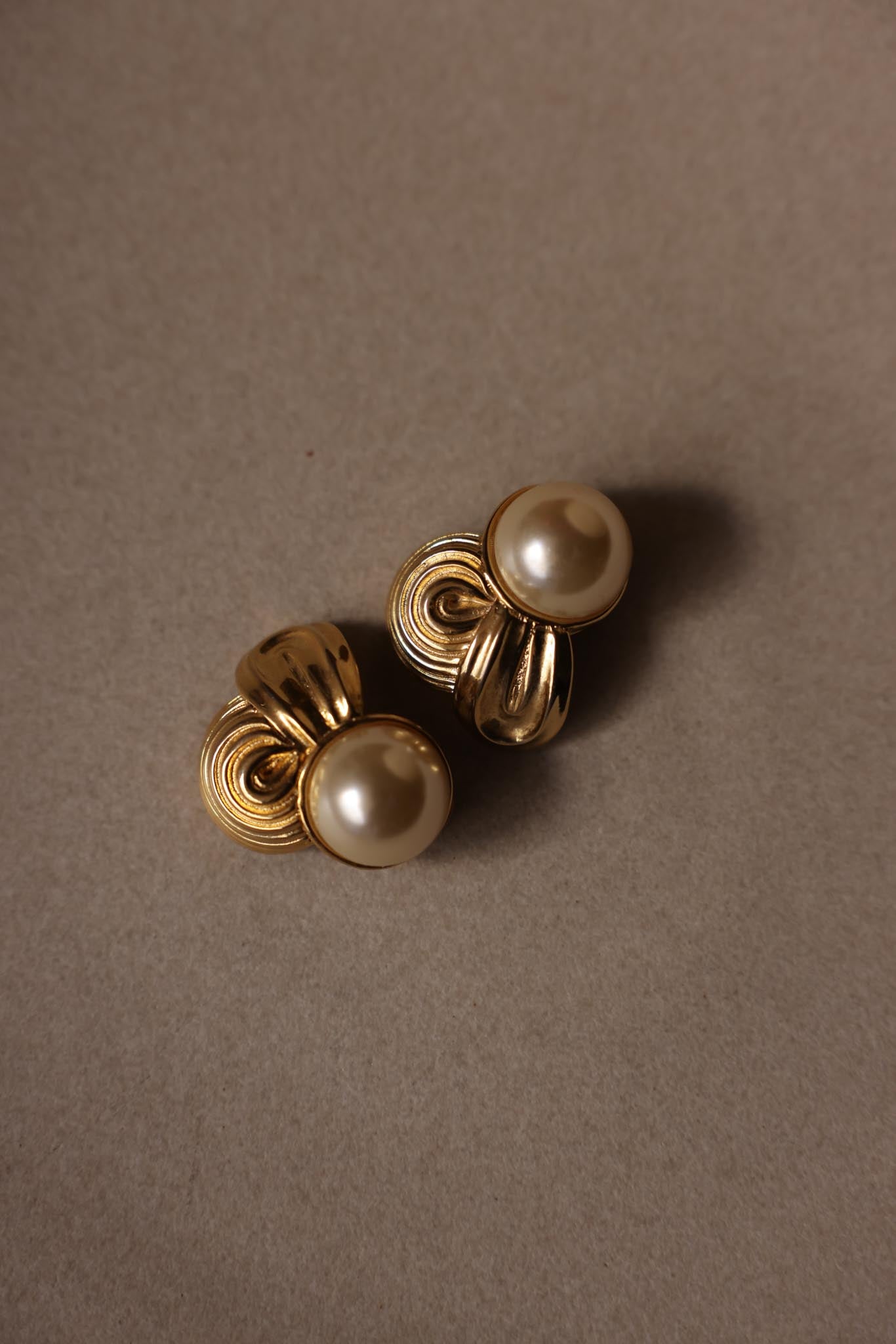 Gold-Tone Faux Pearl Clip-On Earrings|Vintage Baazaar 