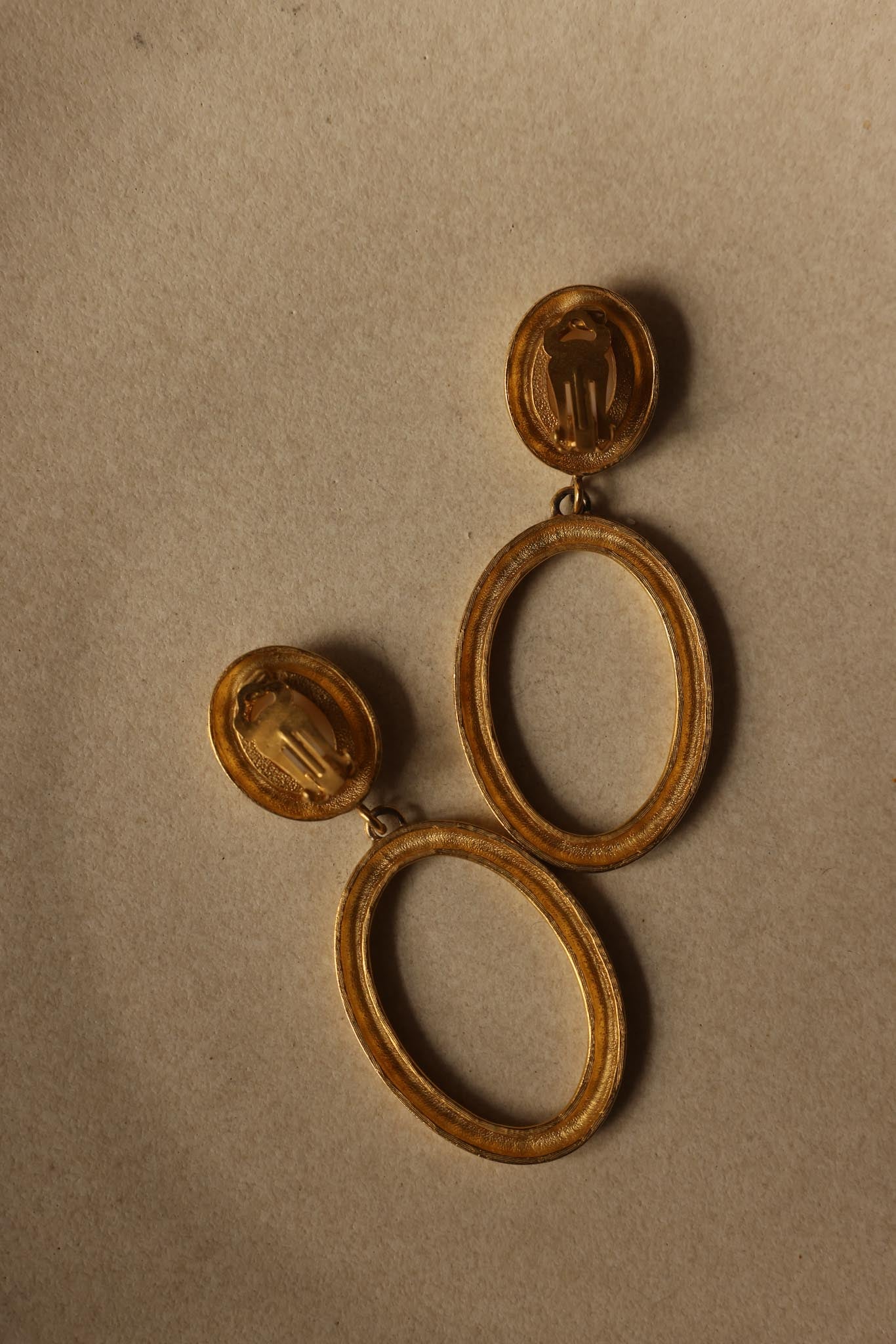 Matte Gold Oval Drop Clip-On Earrings with Faux Pearls|Vintage Baazaar 